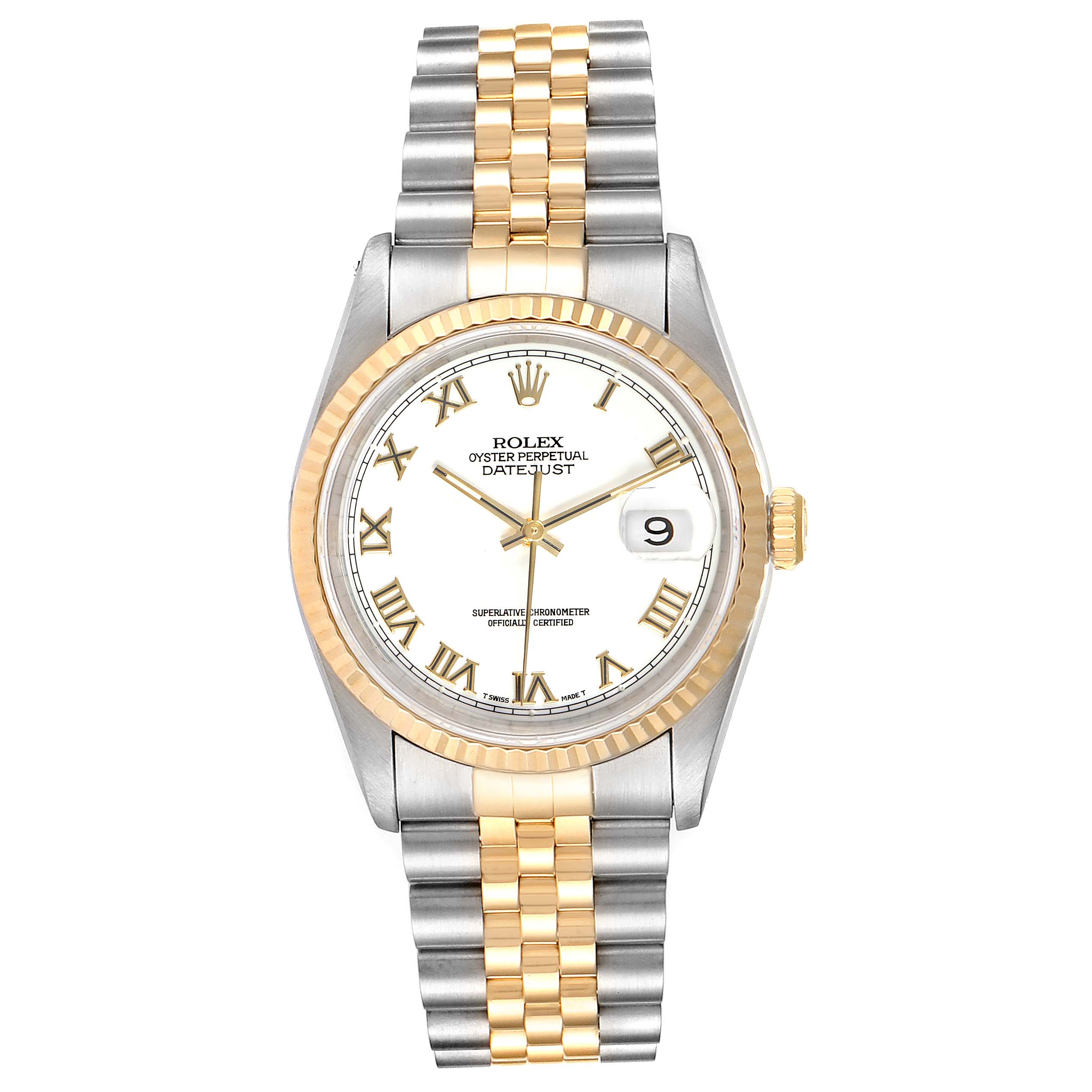 Rolex Datejust Steel Yellow Gold White Roman Dial Mens Watch 16233 ...