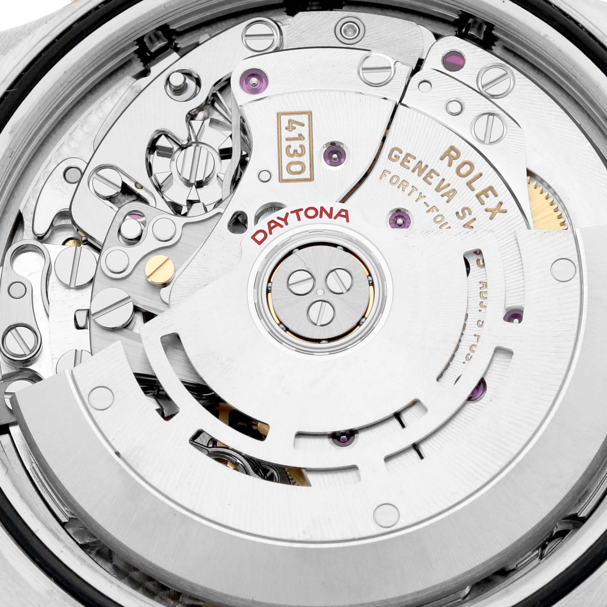 Close-up view of the movement and internal mechanism of a Rolex Daytona 116503 Men's Steel and Gold (two tone) Champagne Dial 116503 Men's Steel and Gold (two tone) Champagne Dial watch.