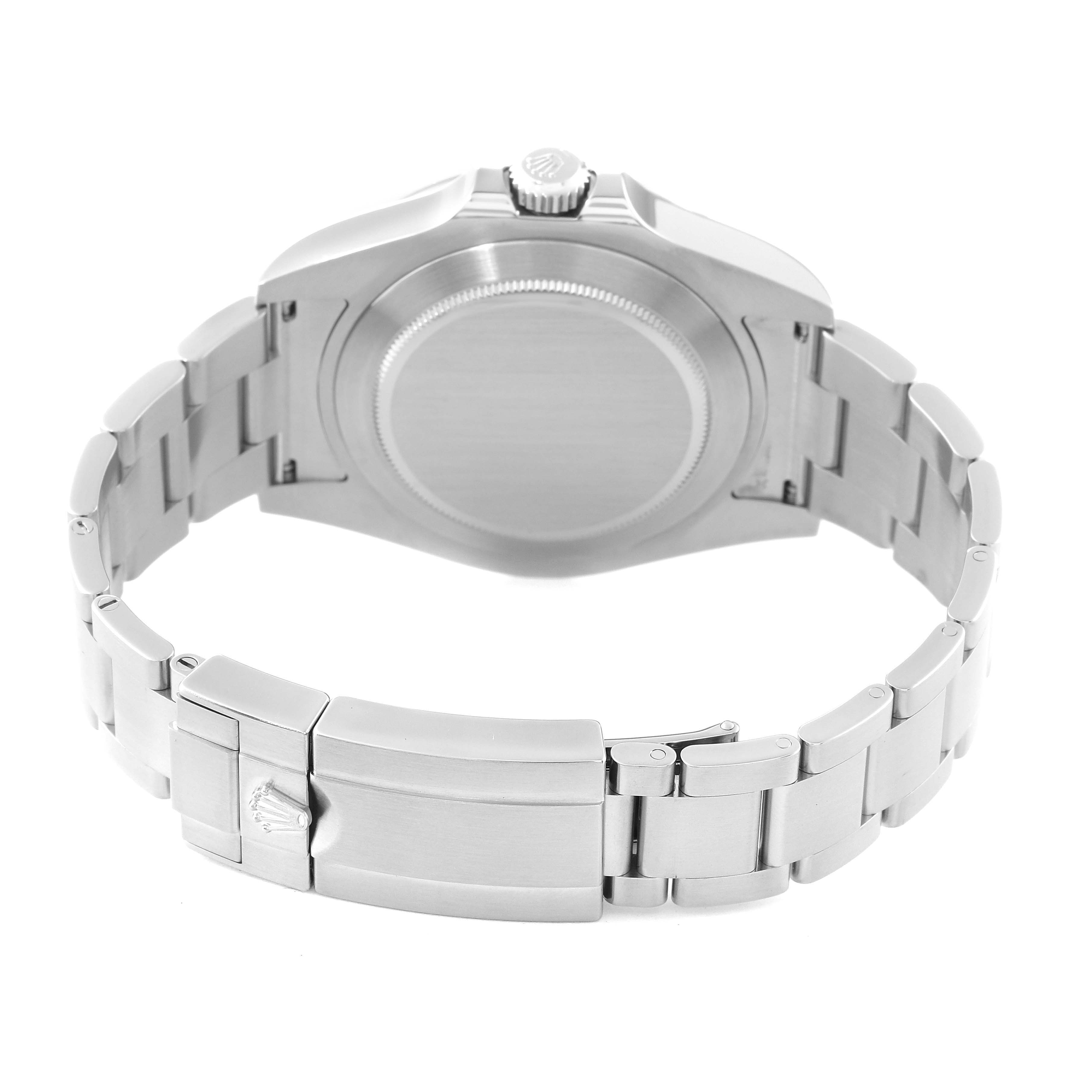 The image shows the back case and clasp of a Rolex Explorer 216570 Men
s Stainless Steel Black Dial 216570 Men
s Stainless Steel Black Dial watch, highlighting the bracelet and crown logo on the clasp.