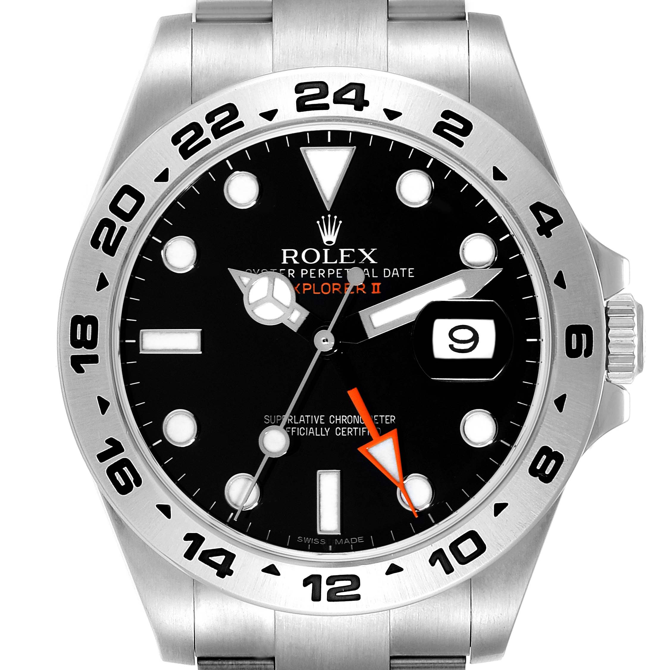 This image shows a front view of the Rolex Explorer 216570 Men
s Stainless Steel Black Dial 216570 Men
s Stainless Steel Black Dial watch, highlighting the dial, bezel, and part of the bracelet.