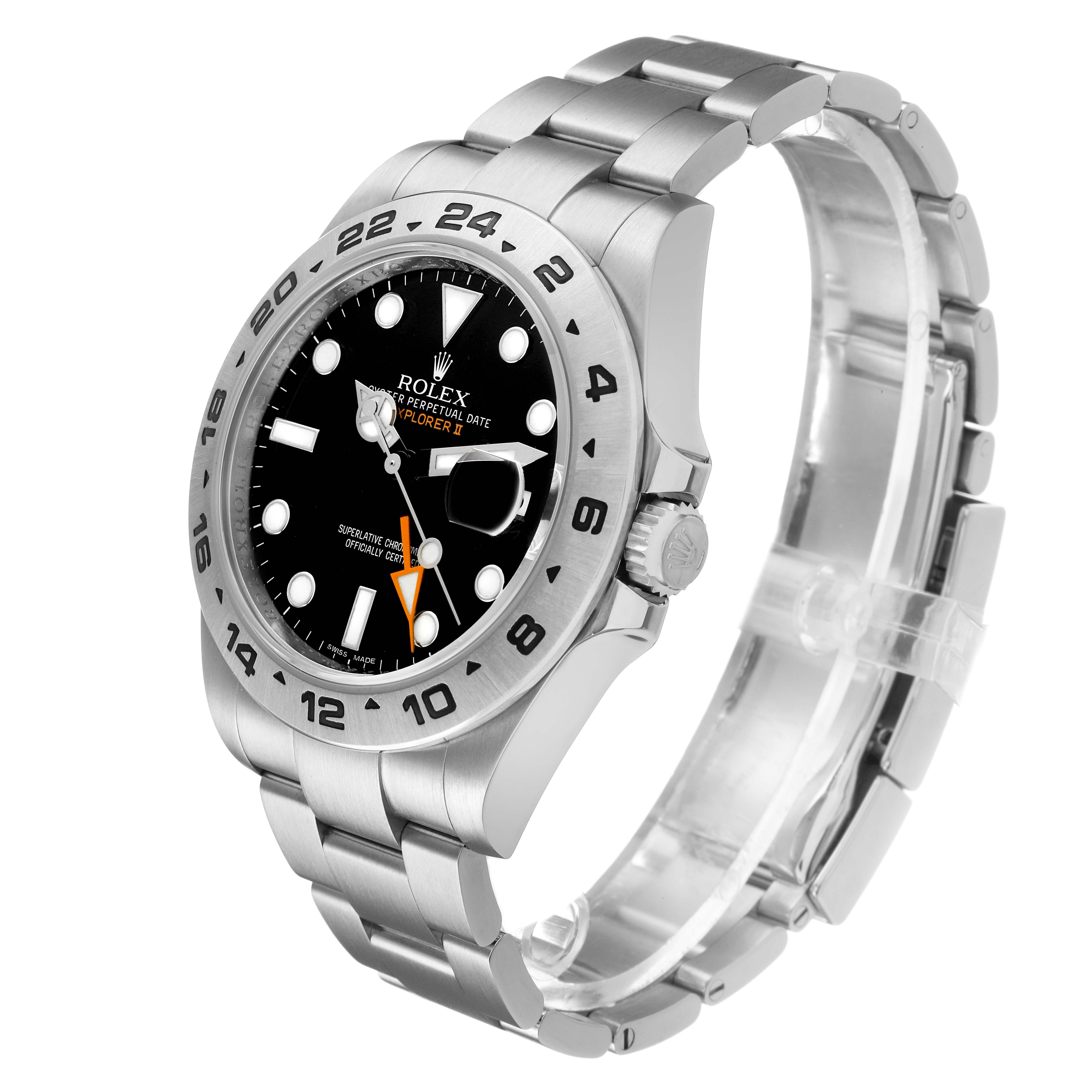 The Rolex Explorer 216570 Men's Stainless Steel Black Dial model is shown at an angle highlighting its bezel, dial, and metal bracelet.