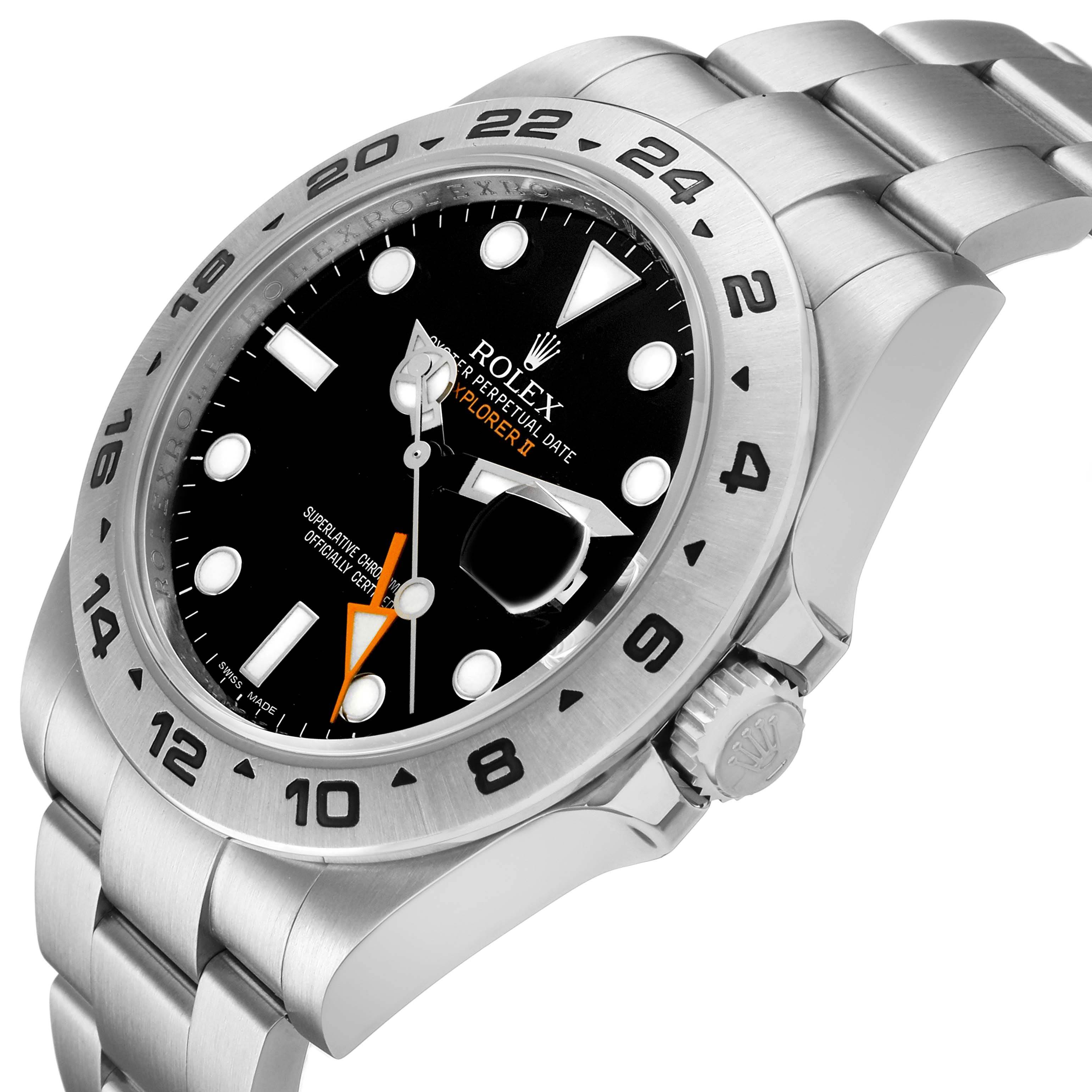 The image shows a Rolex Explorer 216570 Men's Stainless Steel Black Dial watch at an angled side view, featuring the bezel, crown, and part of the bracelet.