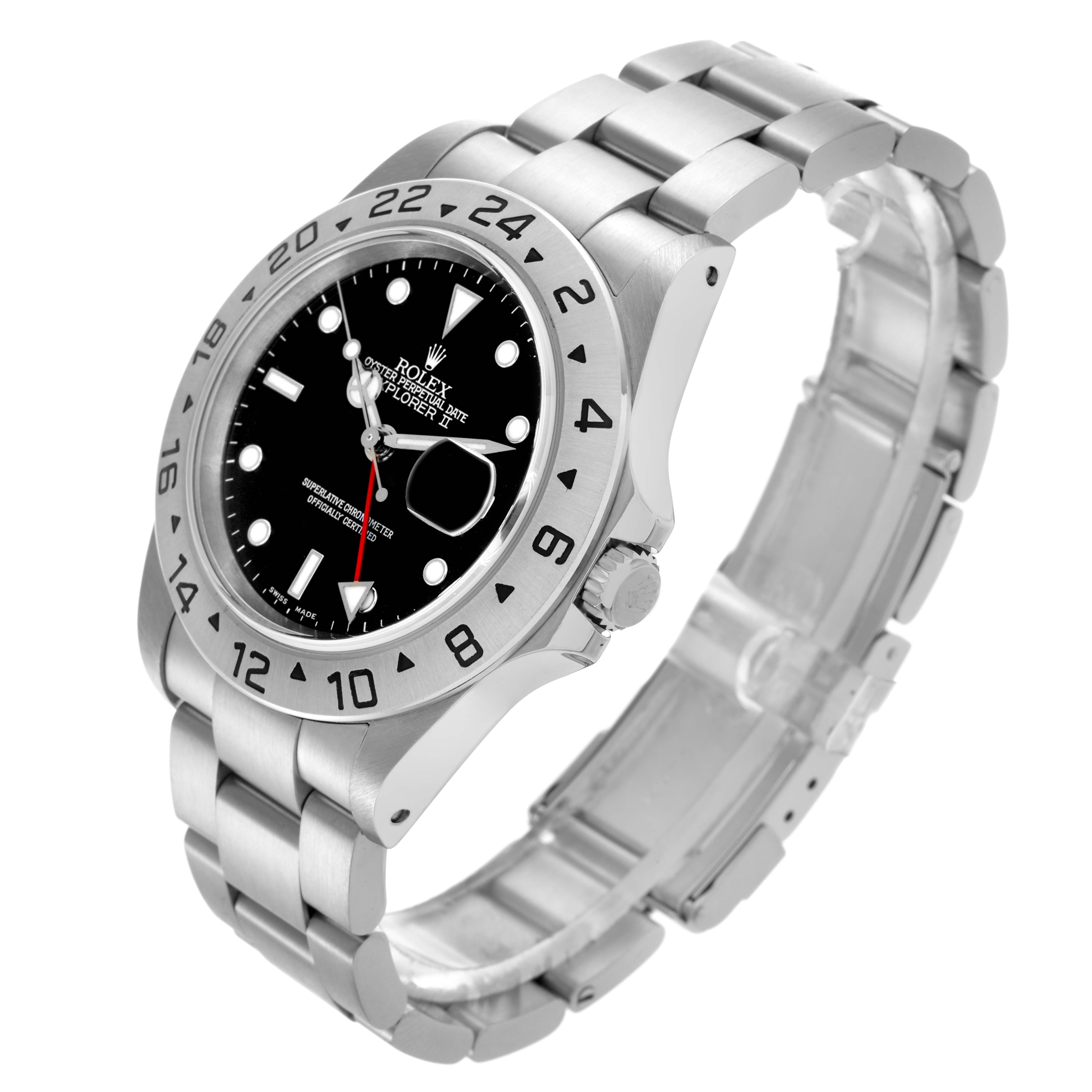 The Rolex Explorer 16570 Men's Stainless Steel Black Dial 16570 Men's Stainless Steel Black Dial watch is shown at a slight angle displaying the face, bezel, crown, and bracelet.