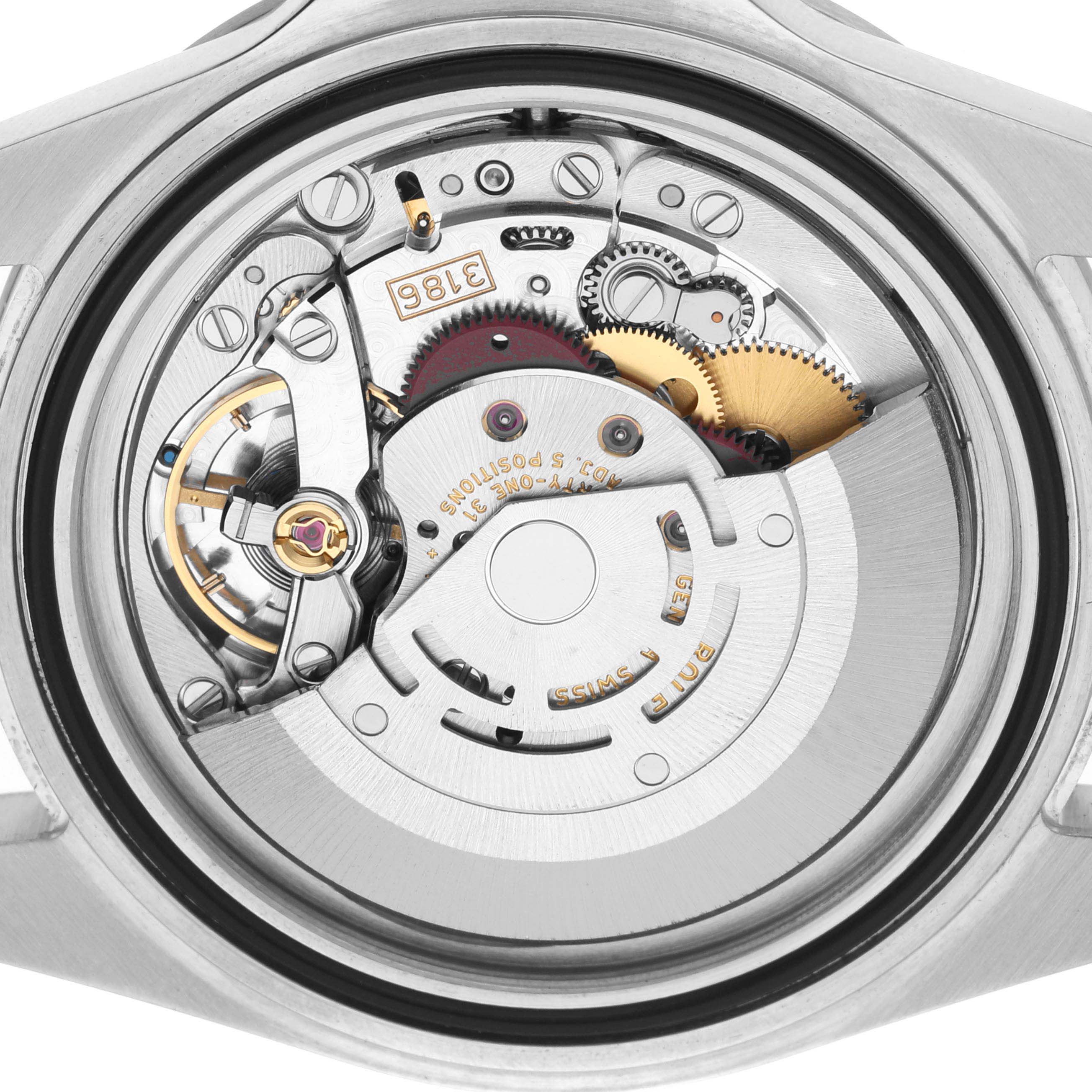 This is an image of the movement mechanism of a Rolex Explorer 16570 Men
s Stainless Steel Black Dial 16570 Men
s Stainless Steel Black Dial watch, viewed from the back.