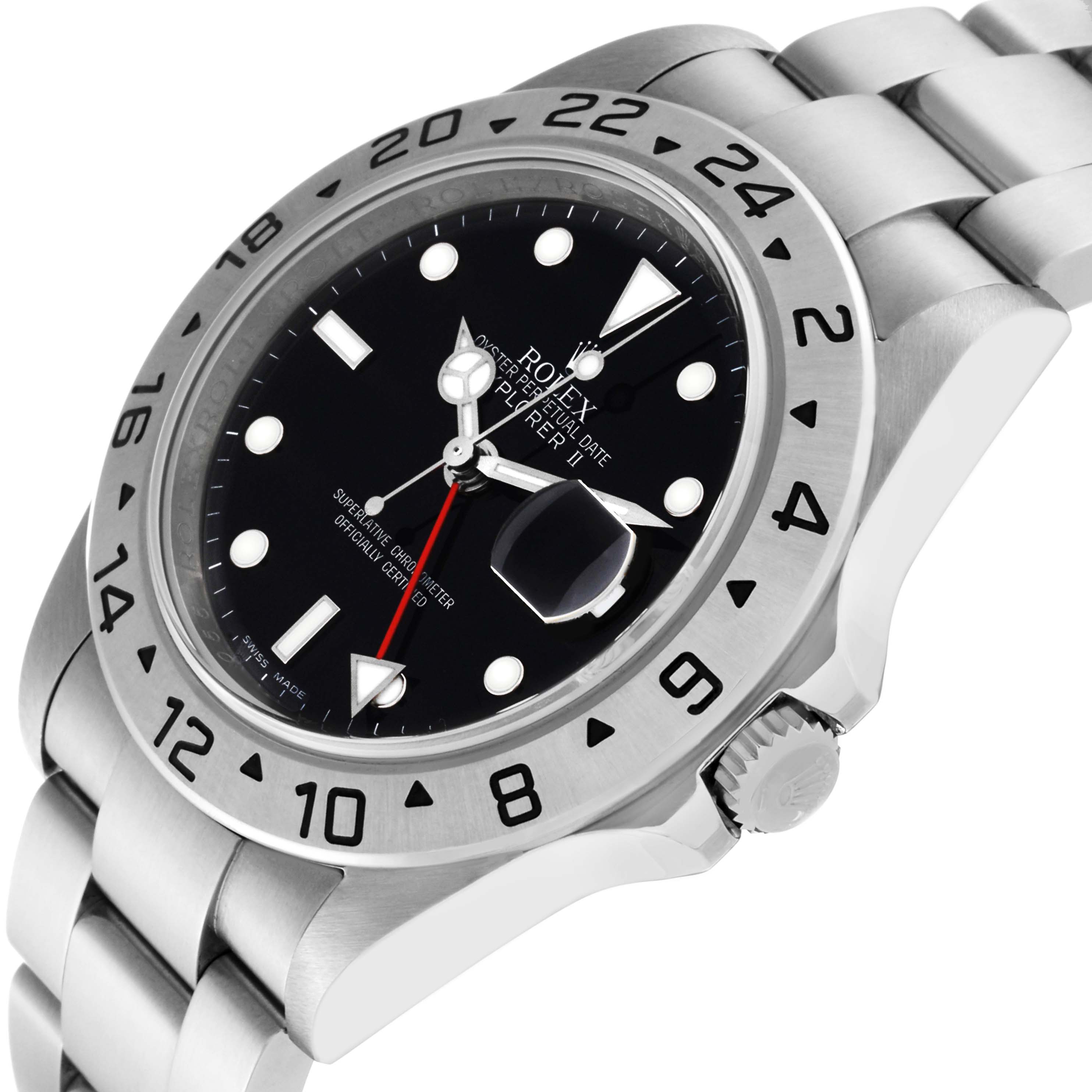 The image shows an angled view of the Rolex Explorer 16570 Men
s Stainless Steel Black Dial 16570 Men
s Stainless Steel Black Dial model watch, highlighting the bezel, dial, crown, and bracelet.