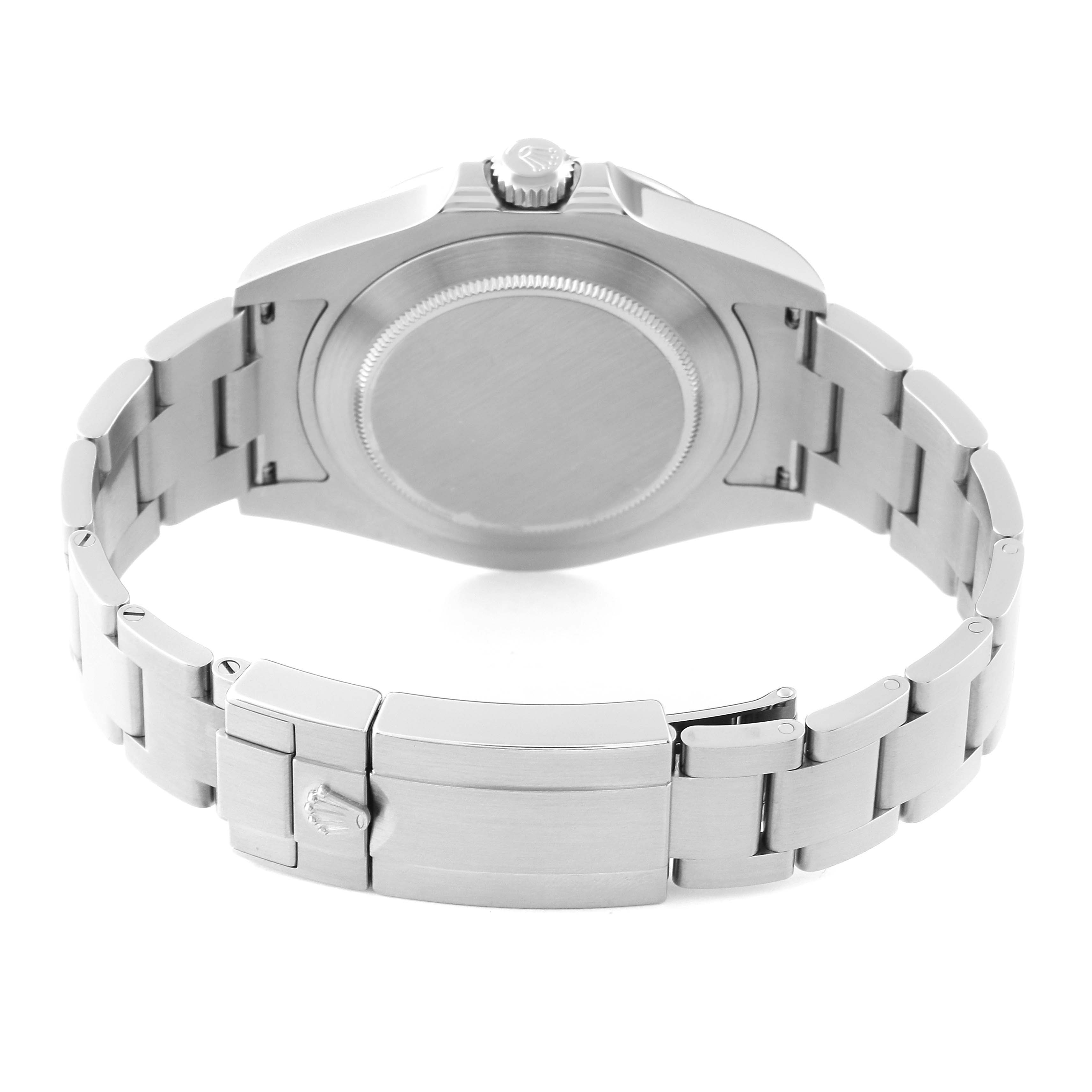 The image shows the back view of a Rolex Explorer 216570 Men
s Stainless Steel White Dial 216570 Men
s Stainless Steel White Dial watch, including the case back, bracelet, and clasp.