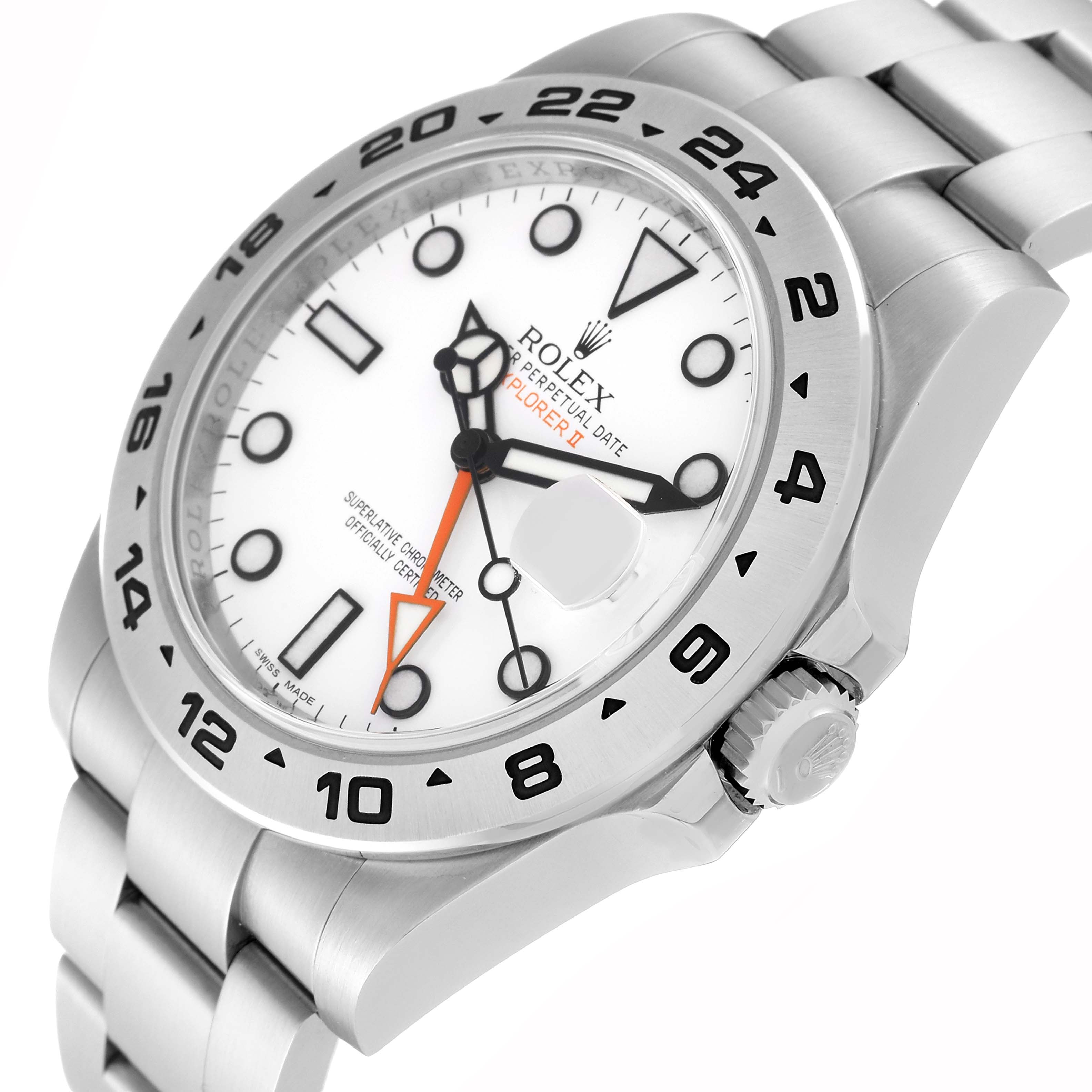 The Rolex Explorer 216570 Men
s Stainless Steel White Dial 216570 Men
s Stainless Steel White Dial watch is shown at a slight angle, displaying its face, bezel, crown, and partially the bracelet.