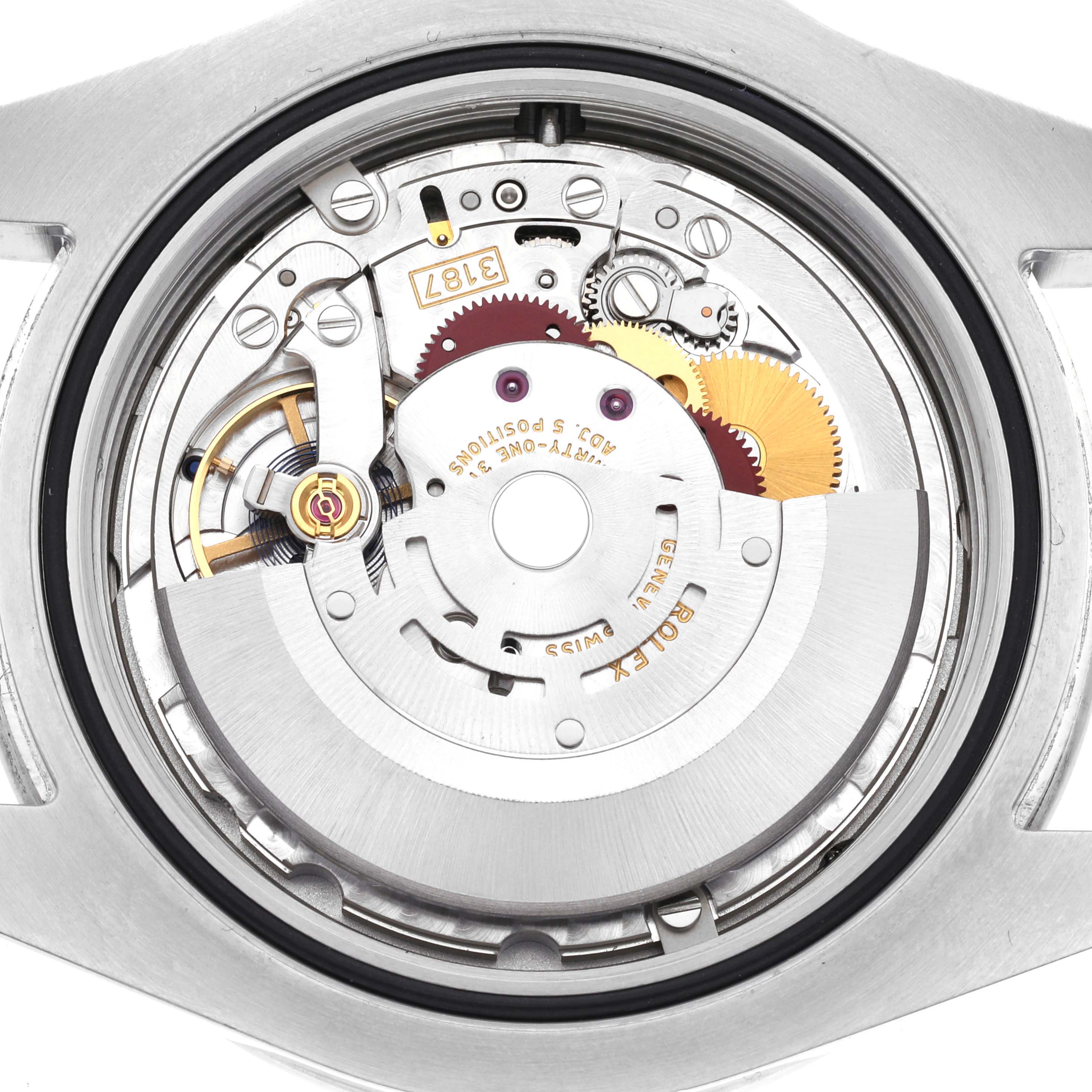 This image shows the internal mechanical movement of a Rolex Explorer 216570 Men
s Stainless Steel White Dial 216570 Men
s Stainless Steel White Dial watch, viewed from the back.
