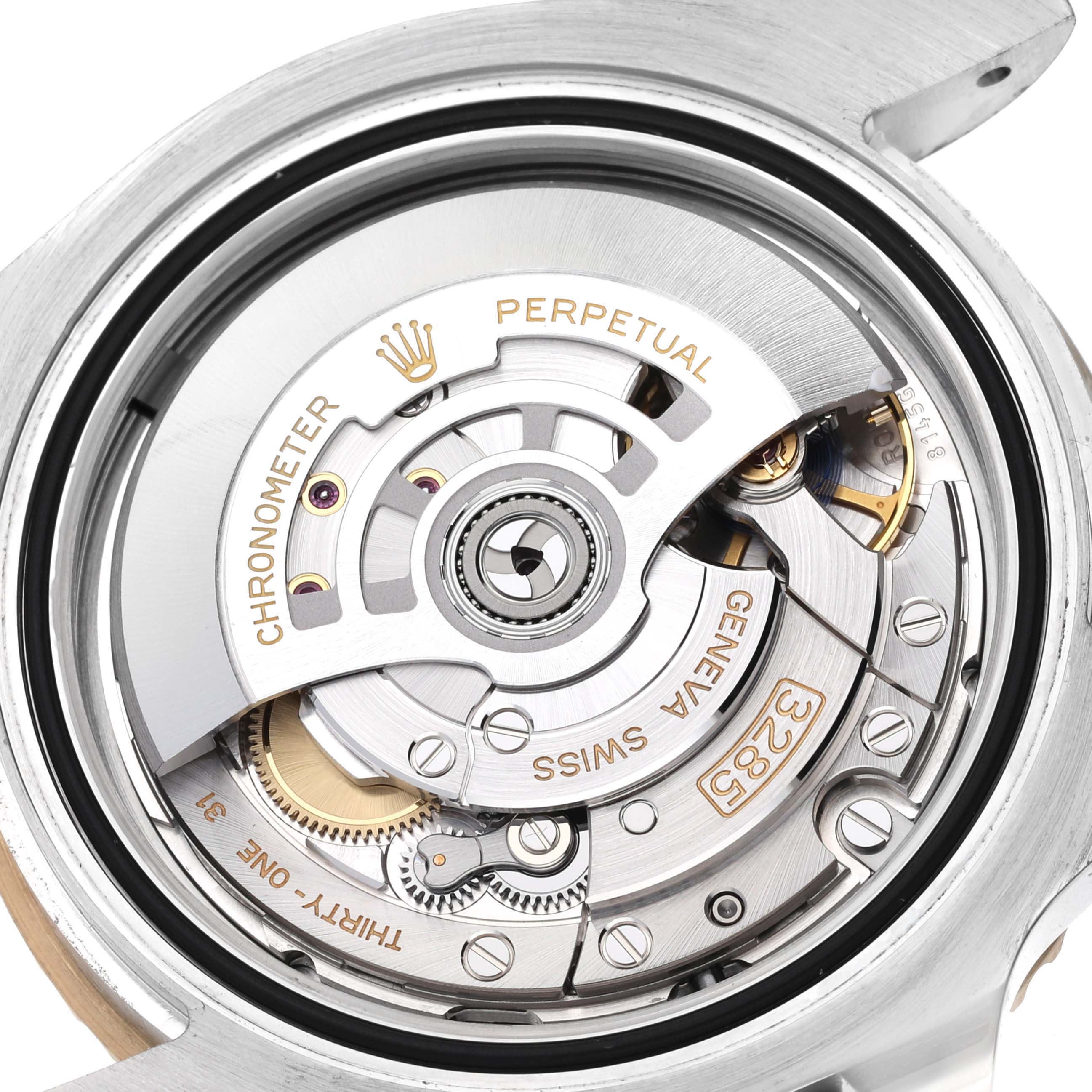 This image shows the internal movement mechanism of a Rolex GMT-Master 126713GRNR Men's Steel and Gold (two tone) Black Dial 126713GRNR Men's Steel and Gold (two tone) Black Dial, taken from the back view.