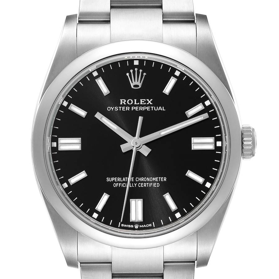 Rolex Oyster Perpetual Black Dial Steel Mens Watch 126000 Unworn SwissWatchExpo