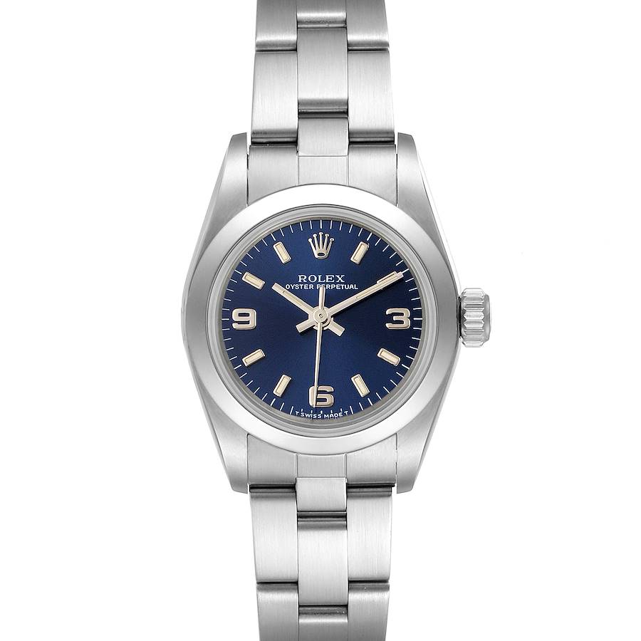 Rolex Oyster Perpetual Nondate Steel Blue Dial Ladies Watch 67180 SwissWatchExpo