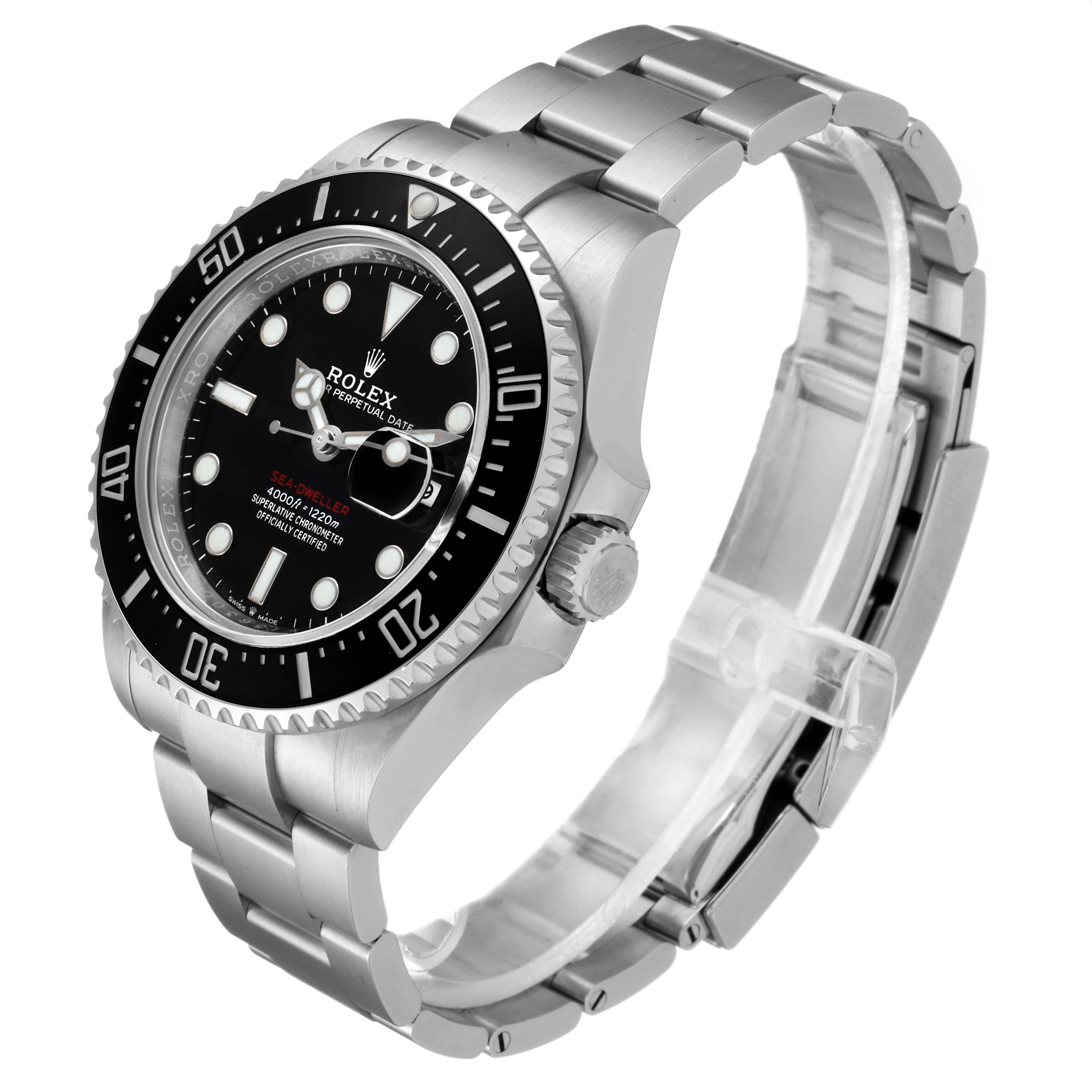 The Rolex Sea-Dweller 126600 Men
s Stainless Steel Black Dial 126600 Men
s Stainless Steel Black Dial watch is shown at a slight angle, displaying the face, bezel, crown, and bracelet.