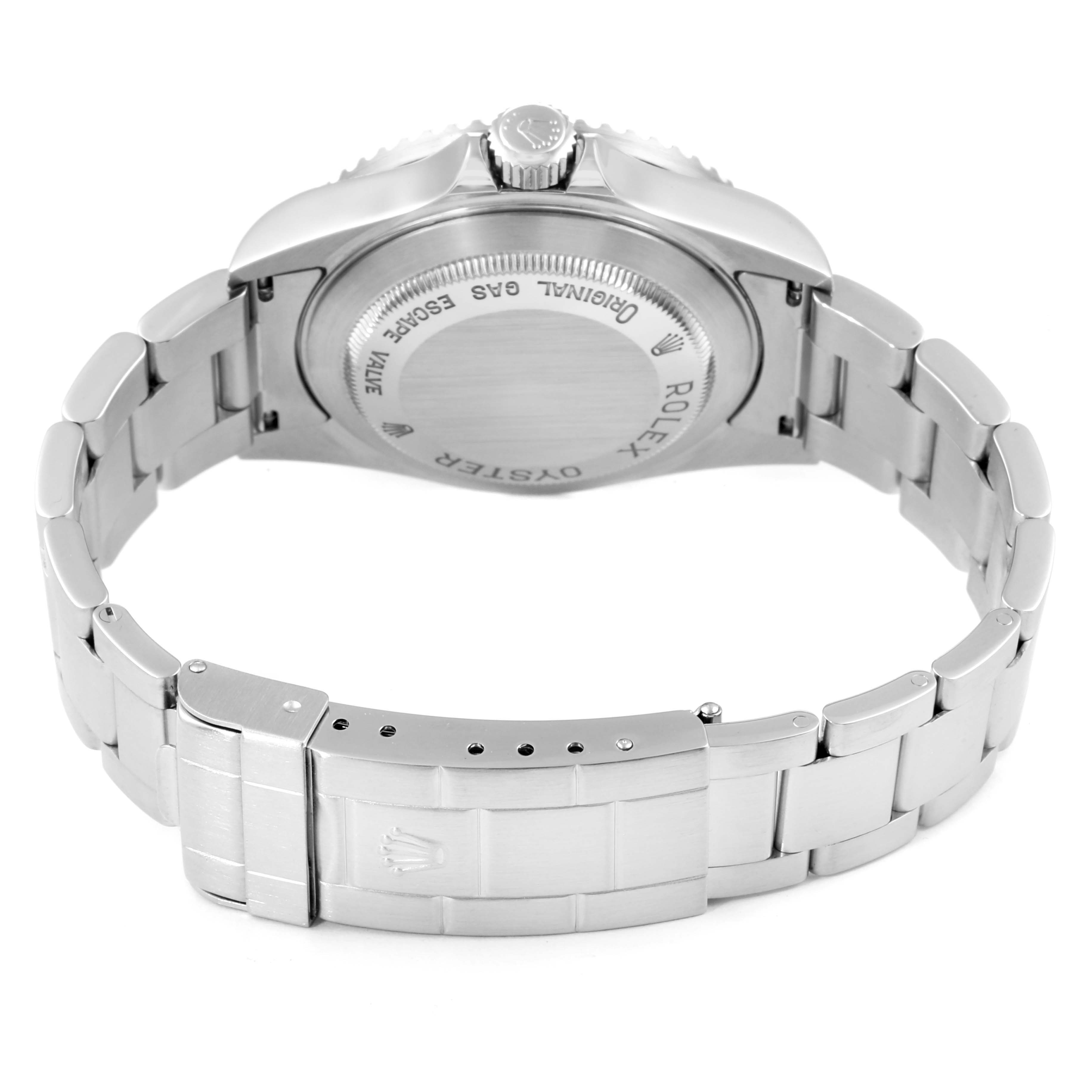 This image shows the back and the bracelet of a Rolex Sea-Dweller 16600 Men
s Stainless Steel Black Dial 16600 Men
s Stainless Steel Black Dial watch, displaying the case back and clasp.