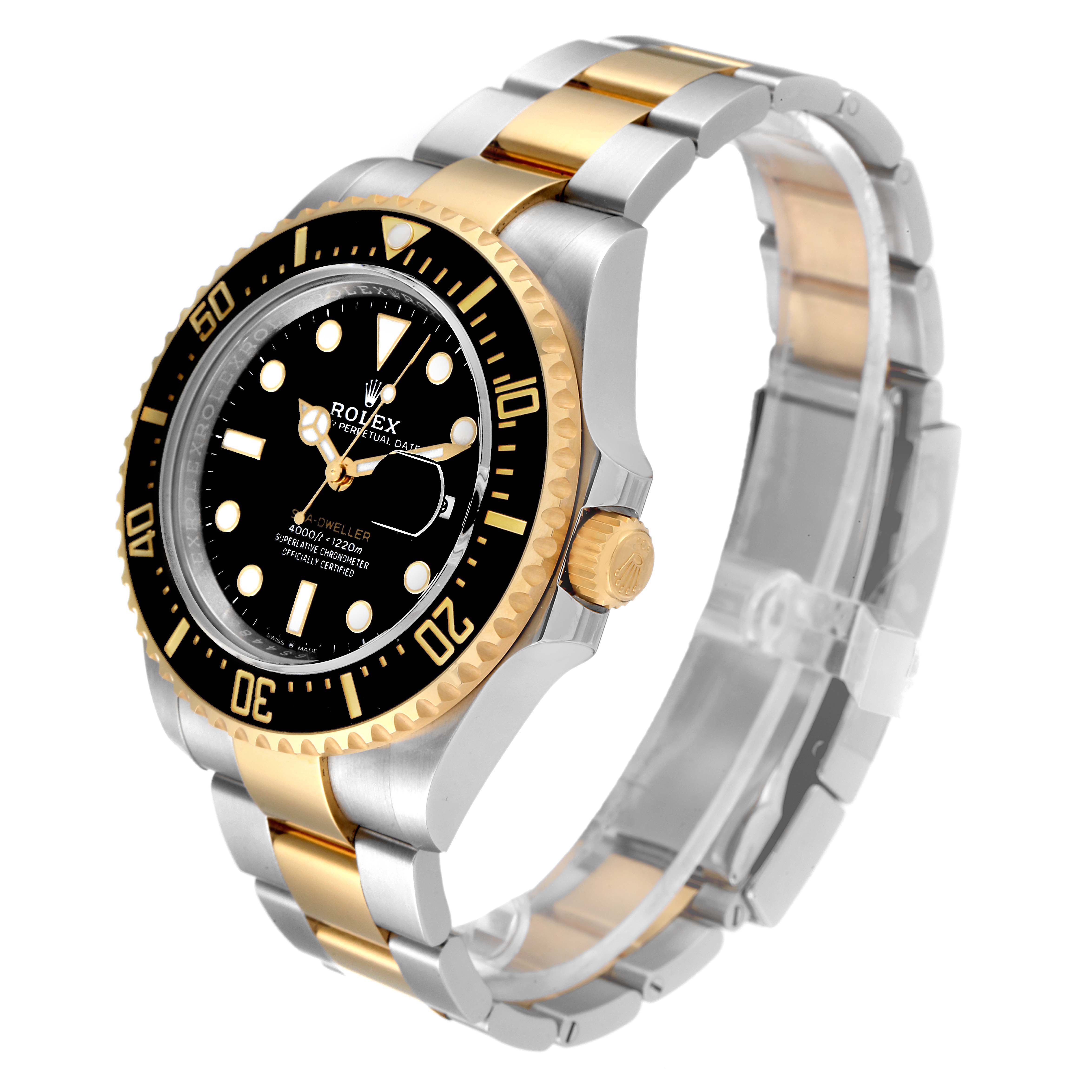 The Rolex Sea-Dweller 126603 Men's Steel and Gold (two tone) Black Dial 126603 Men's Steel and Gold (two tone) Black Dial watch is shown at a three-quarter angle, displaying the bezel, dial, crown, and bracelet.