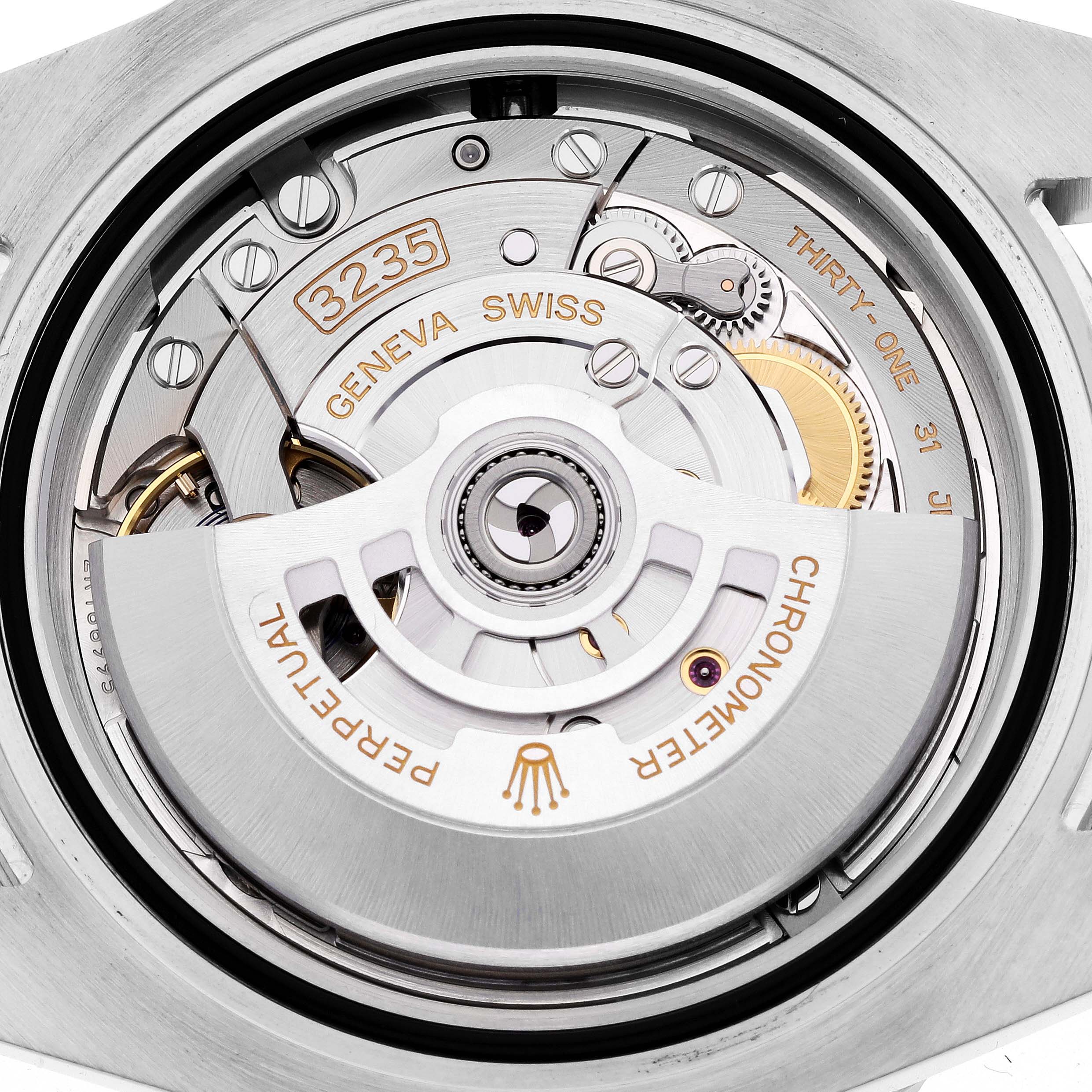 The image shows the internal movement and mechanism of a Rolex Submariner 126610LN Men
s Stainless Steel Black Dial 126610LN Men
s Stainless Steel Black Dial watch.