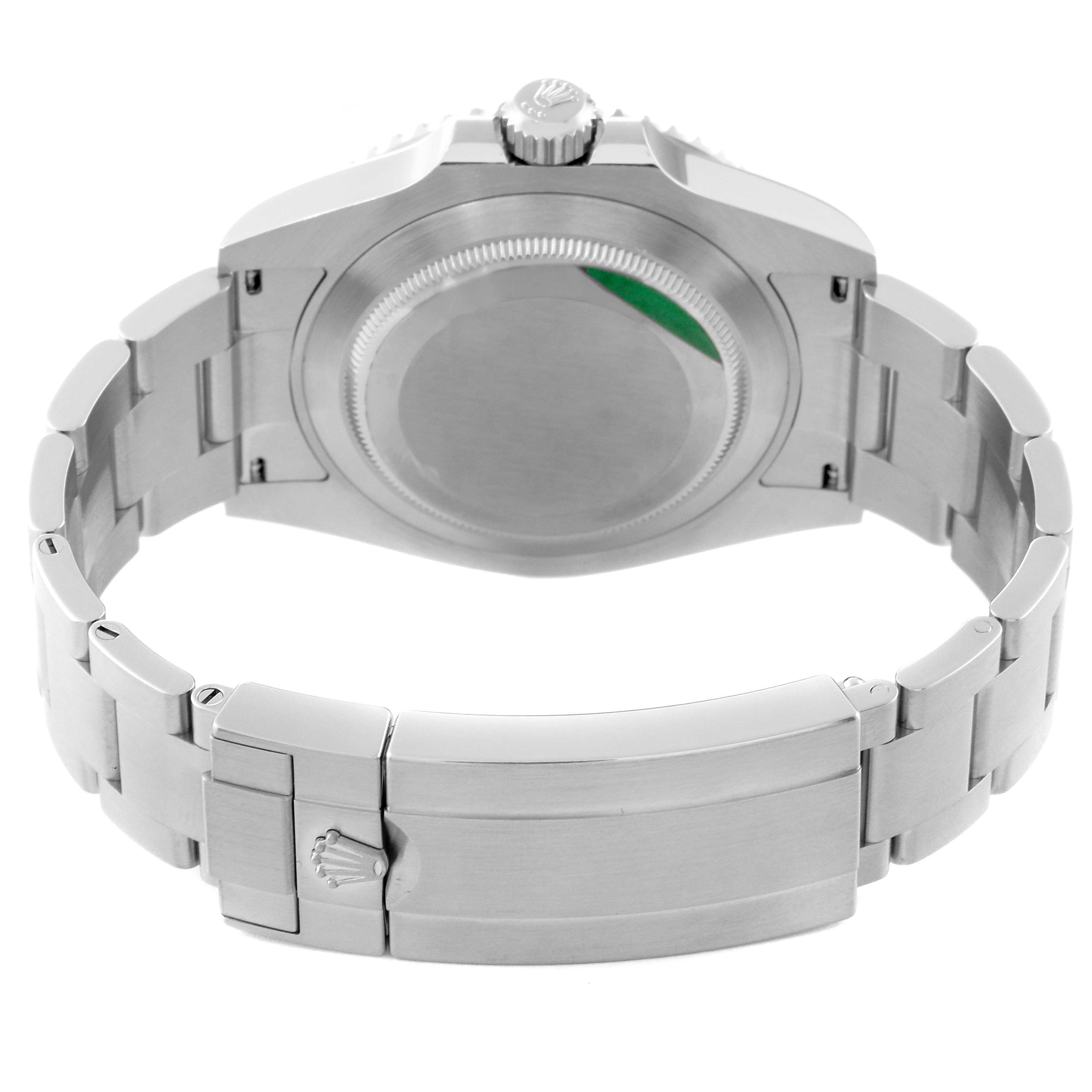 The image shows the back view of the Rolex Submariner 126610LN Men
s Stainless Steel Black Dial 126610LN Men
s Stainless Steel Black Dial, highlighting its closed case back and stainless steel bracelet with the clasp.