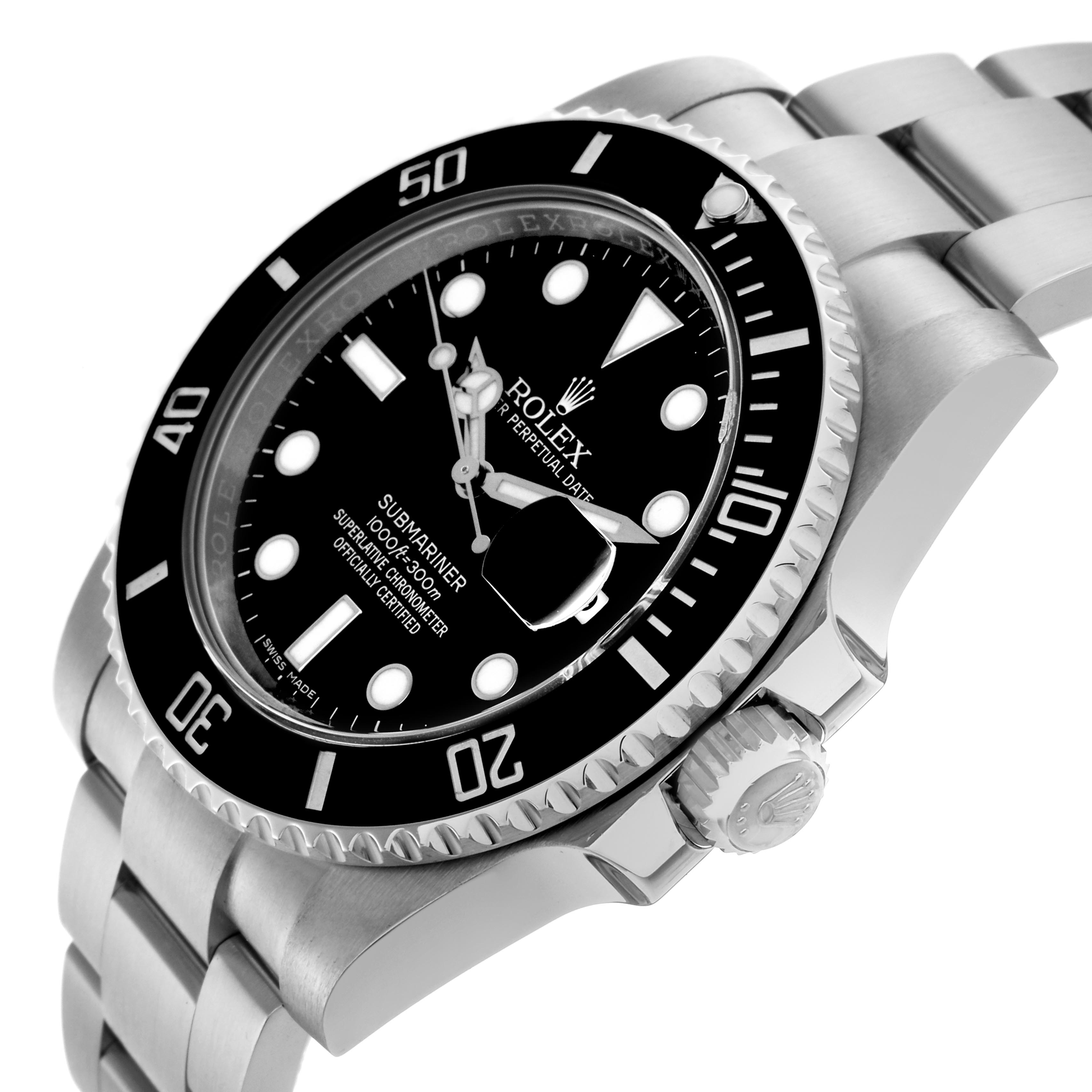 The Rolex Submariner 116610 Men's Stainless Steel Black Dial 116610 Men's Stainless Steel Black Dial watch is shown at a three-quarter angle, highlighting the face, bezel, crown, and part of the bracelet.