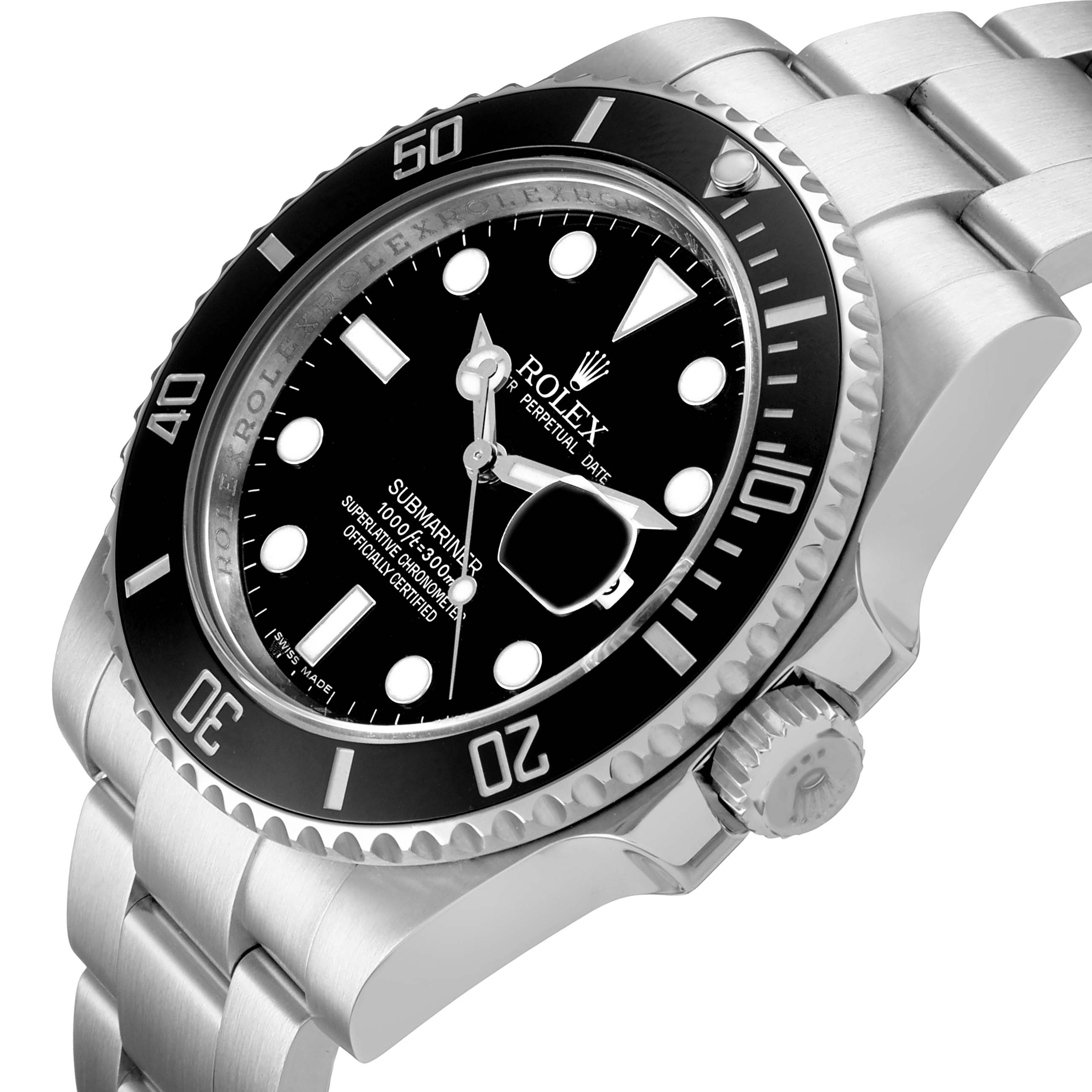 The Rolex Submariner 116610 Men's Stainless Steel Black Dial is shown at a slight angle, displaying the bezel, dial, crown, and part of the bracelet.