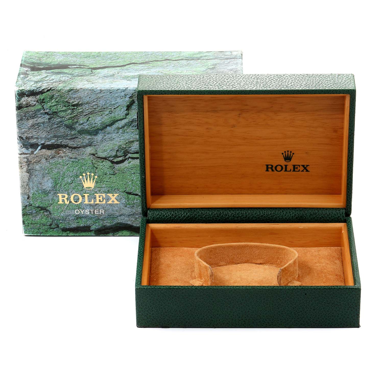 This image shows the open box for a Rolex Turn-o-Graph 16264 Men
s Stainless Steel Black Dial 16264 Men
s Stainless Steel Black Dial model, revealing its inner lining and pillow.
