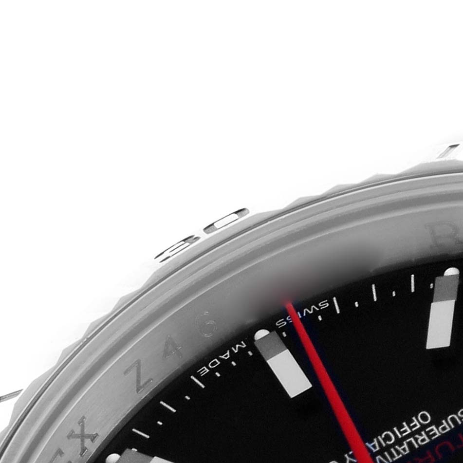 The image shows a partial view of the Rolex Turn-o-Graph 116264 Men's Stainless Steel Black Dial 116264 Men's Stainless Steel Black Dial watch, highlighting the bezel, markers, and part of the dial.