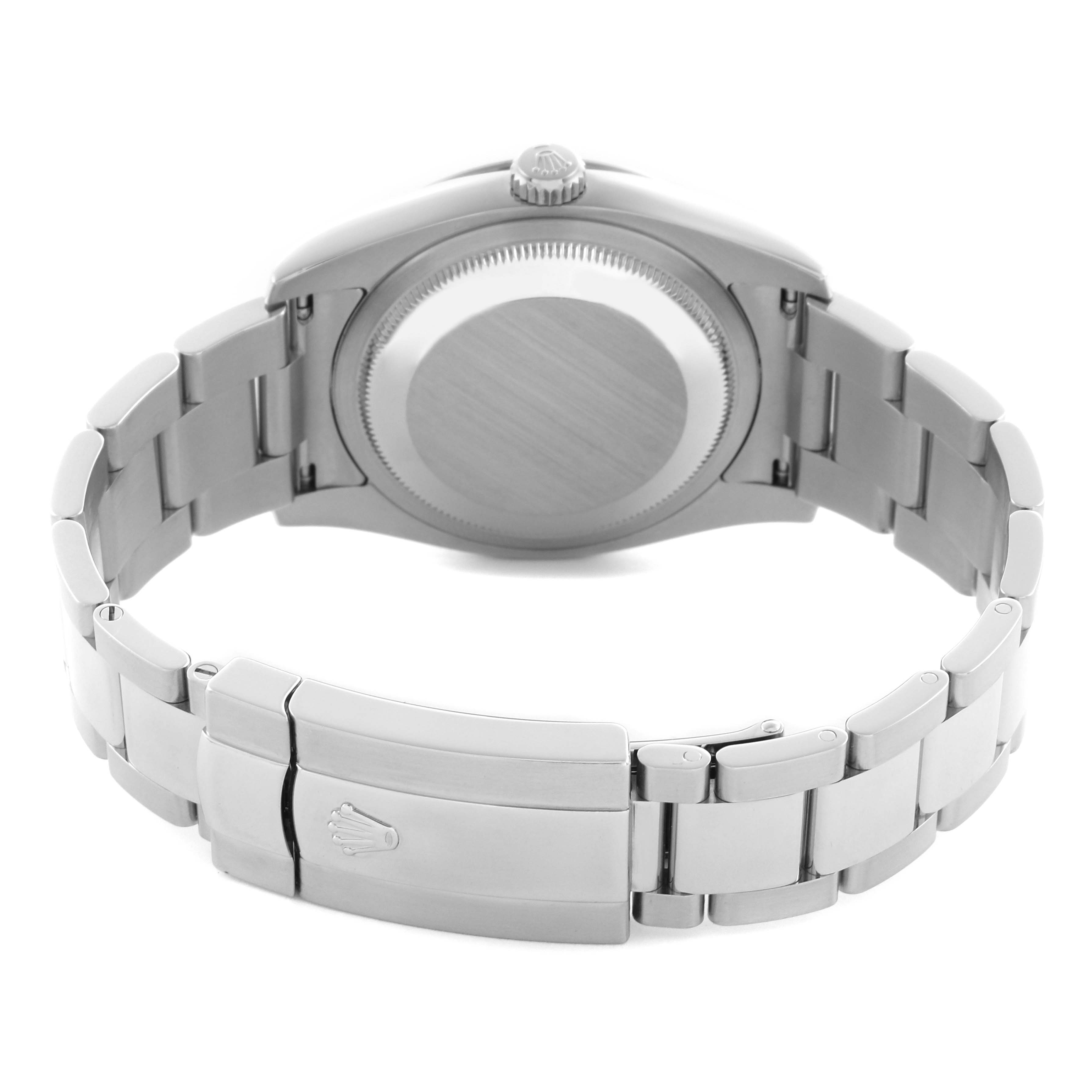 The image shows the back view of the Rolex Turn-o-Graph 116264 Men's Stainless Steel Black Dial 116264 Men's Stainless Steel Black Dial, highlighting the case back and metal bracelet with clasp.