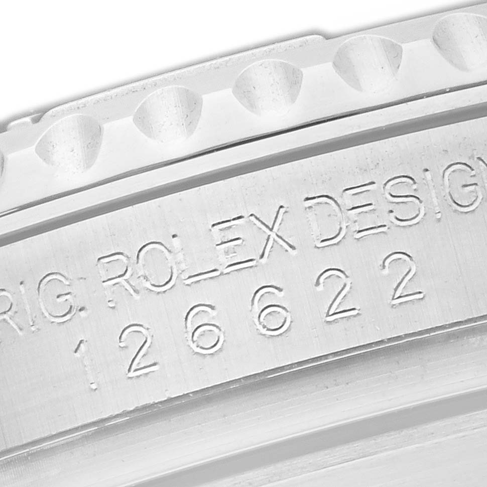 The image shows a close-up angle of the bezel and the engraved model number '126622' of the Rolex Yacht-Master 126622 Men's Stainless Steel Grey Dial 126622 Men's Stainless Steel Grey Dial.