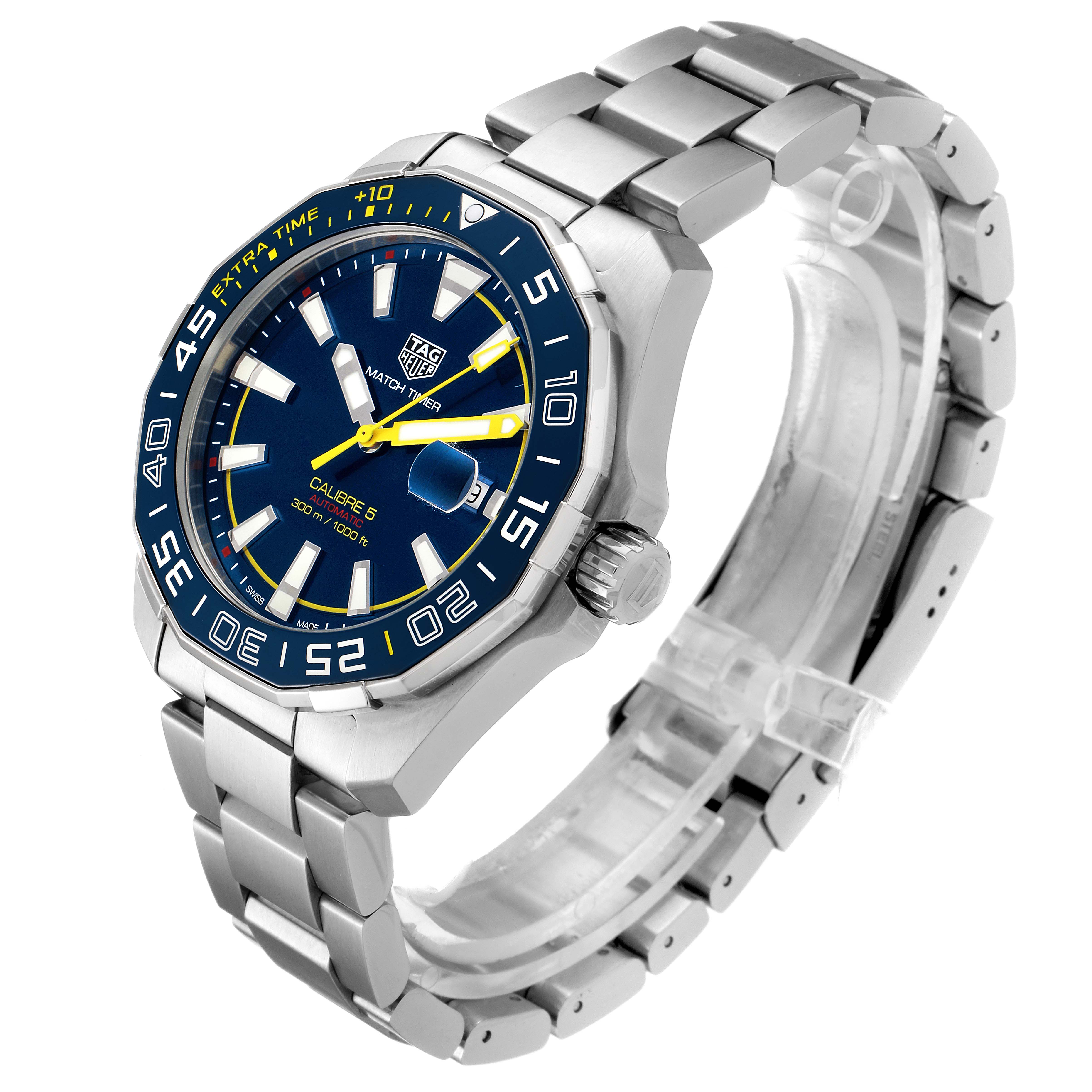The image shows the face and metal bracelet of the Tag Heuer Limited Edition WAY201H.BA0927 Men's Stainless Steel Blue Dial WAY201H.BA0927 Men's Stainless Steel Blue Dial, angled slightly to the right.