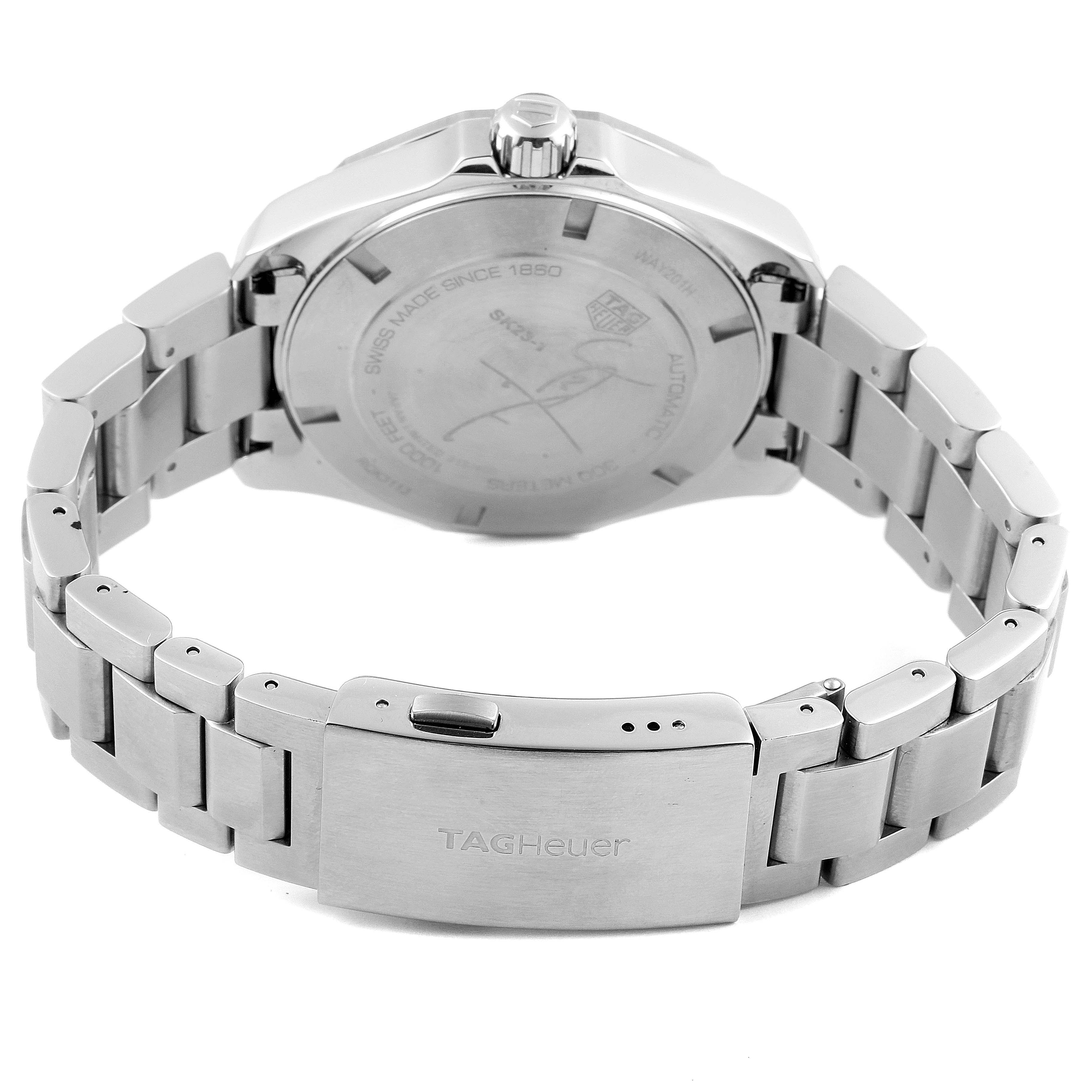 The image shows the back view and clasp of the Tag Heuer Limited Edition WAY201H.BA0927 Men's Stainless Steel Blue Dial WAY201H.BA0927 Men's Stainless Steel Blue Dial watch's stainless steel bracelet.