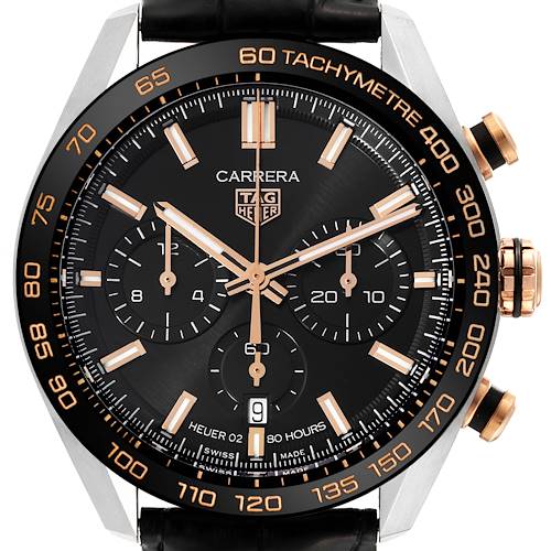 Photo of Tag Heuer Carrera Chronograph Steel Rose Gold Mens Watch CBN2A5A Box Card