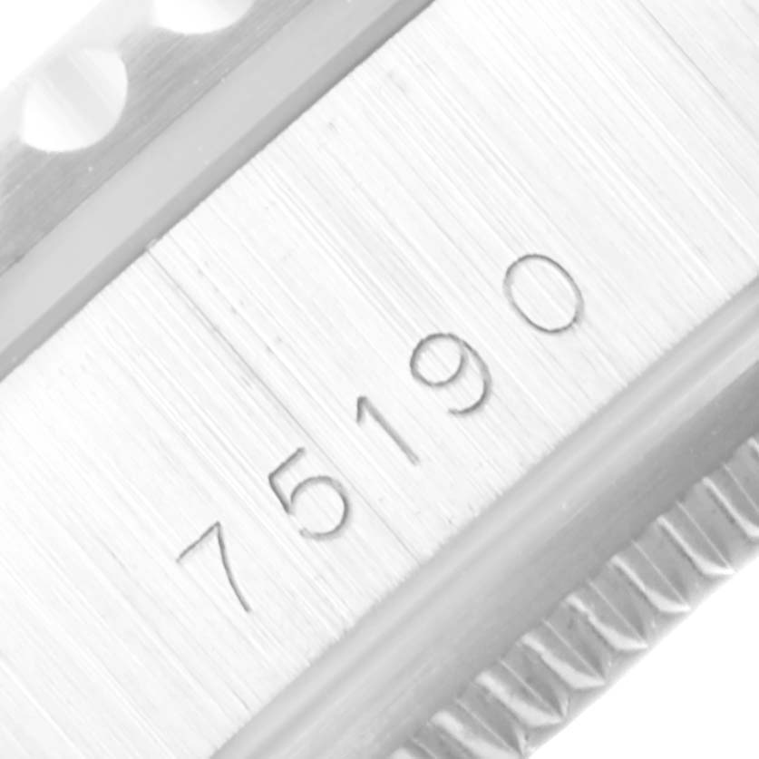 The close-up angle shows the case side with the model number "75190" and part of the bezel of the Tudor Submariner 75190 Men's Stainless Steel Black Dial 75190 Men's Stainless Steel Black Dial watch.