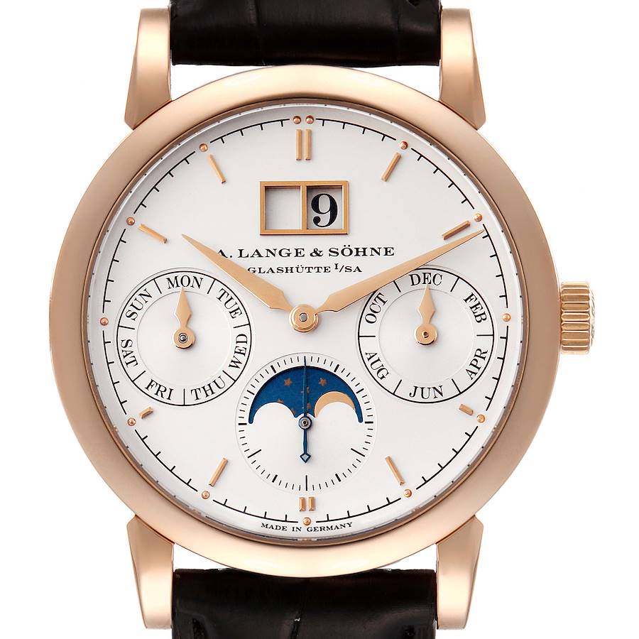 A. Lange and Sohne Saxonia Annual Calendar Rose Gold Mens Watch 330.032 Box Papers SwissWatchExpo