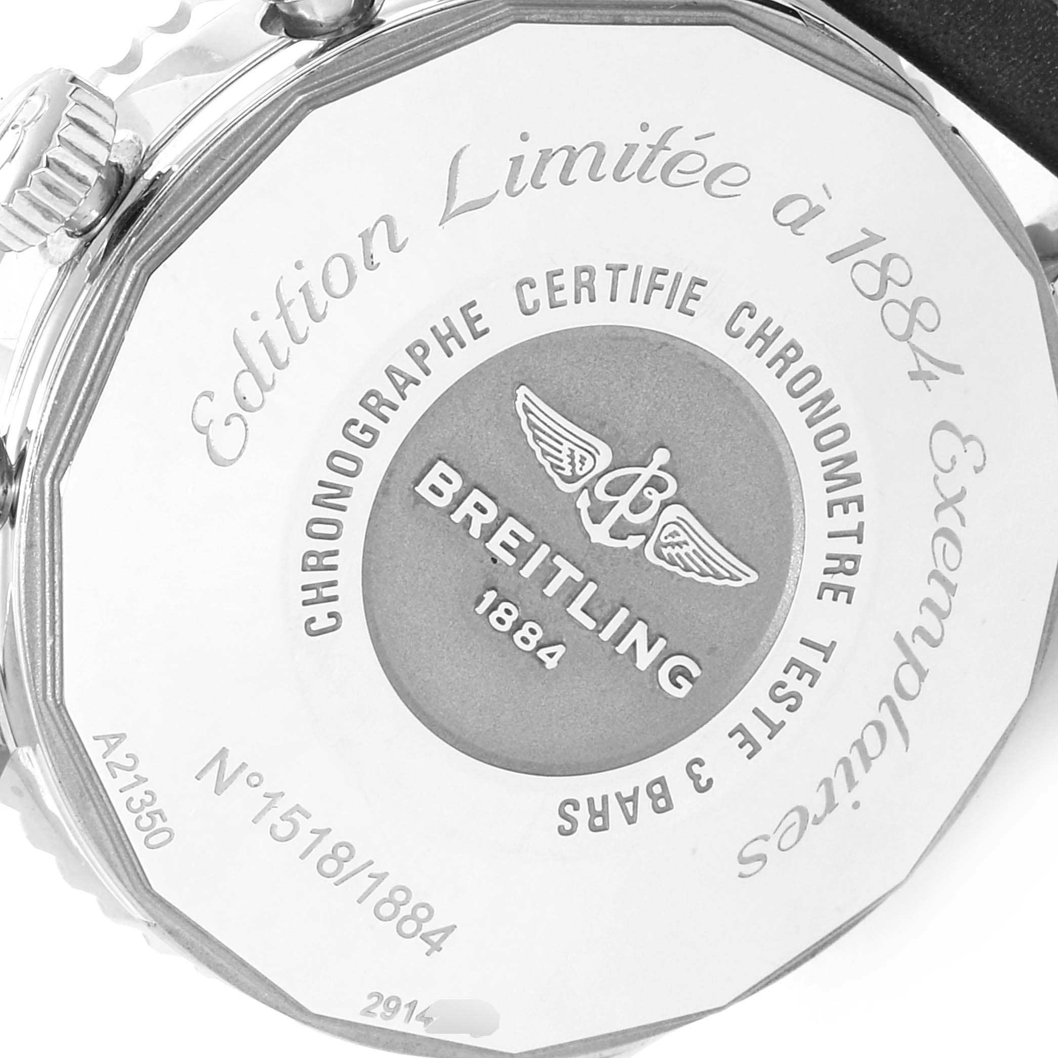 This image shows the back case of a limited edition Breitling Navitimer A21350 Men's Stainless Steel Black Dial A21350 Men's Stainless Steel Black Dial watch.