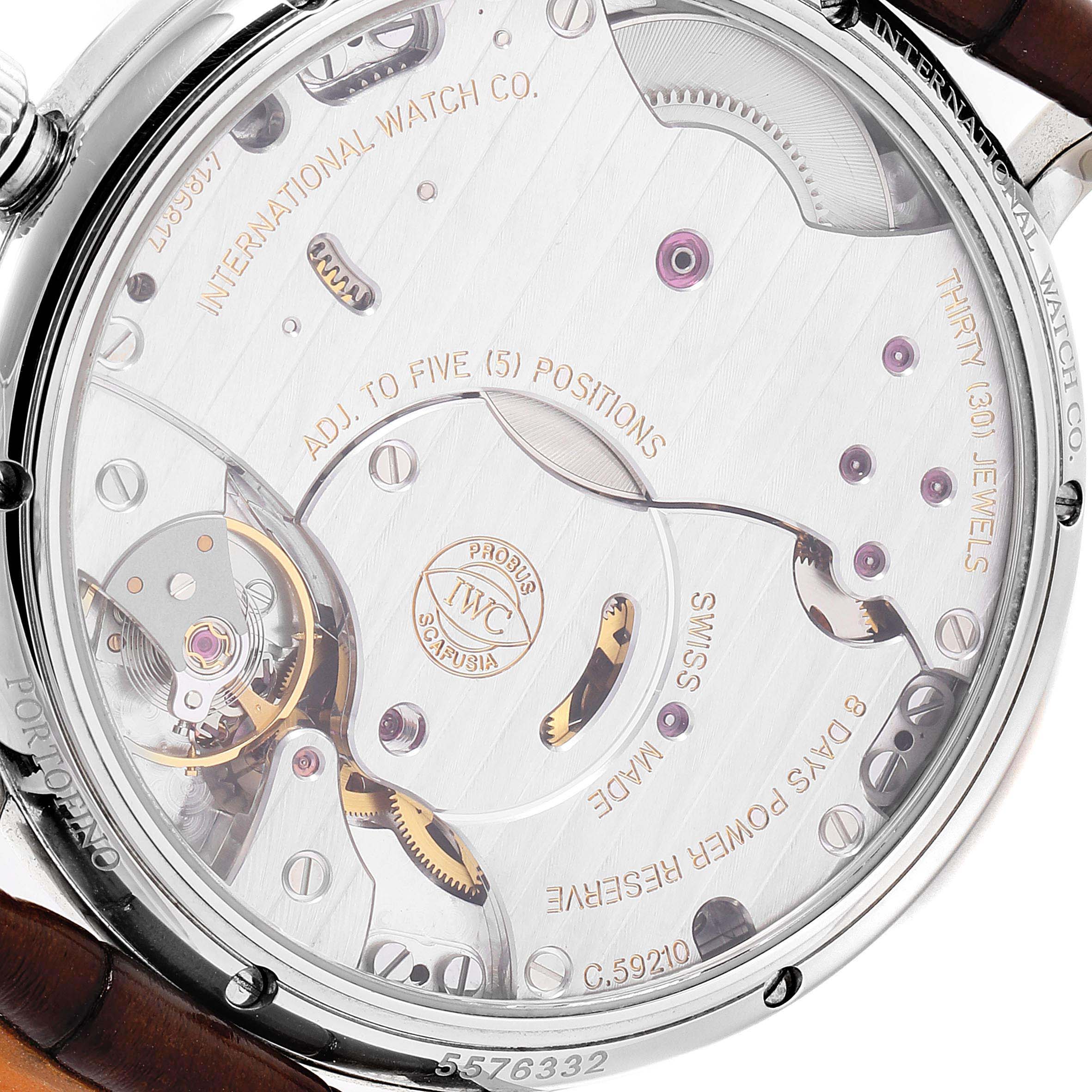 This close-up image shows the back view of the movement inside the IWC Portofino IW510102 Men's Stainless Steel Black Dial IW510102 Men's Stainless Steel Black Dial watch.