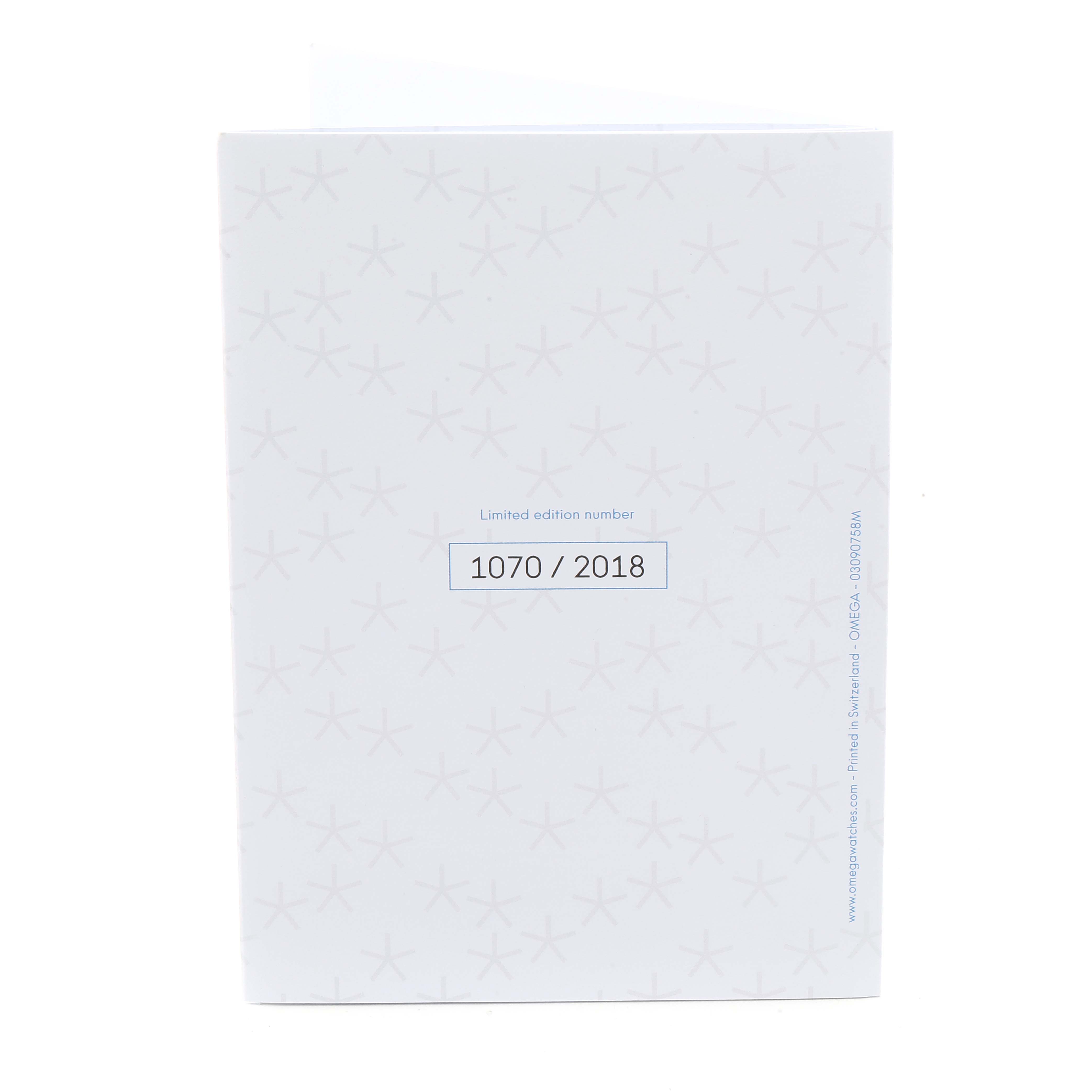 The image shows the front cover of a limited edition certificate for the Aqua Terra model by Omega, numbered 1070/2018.