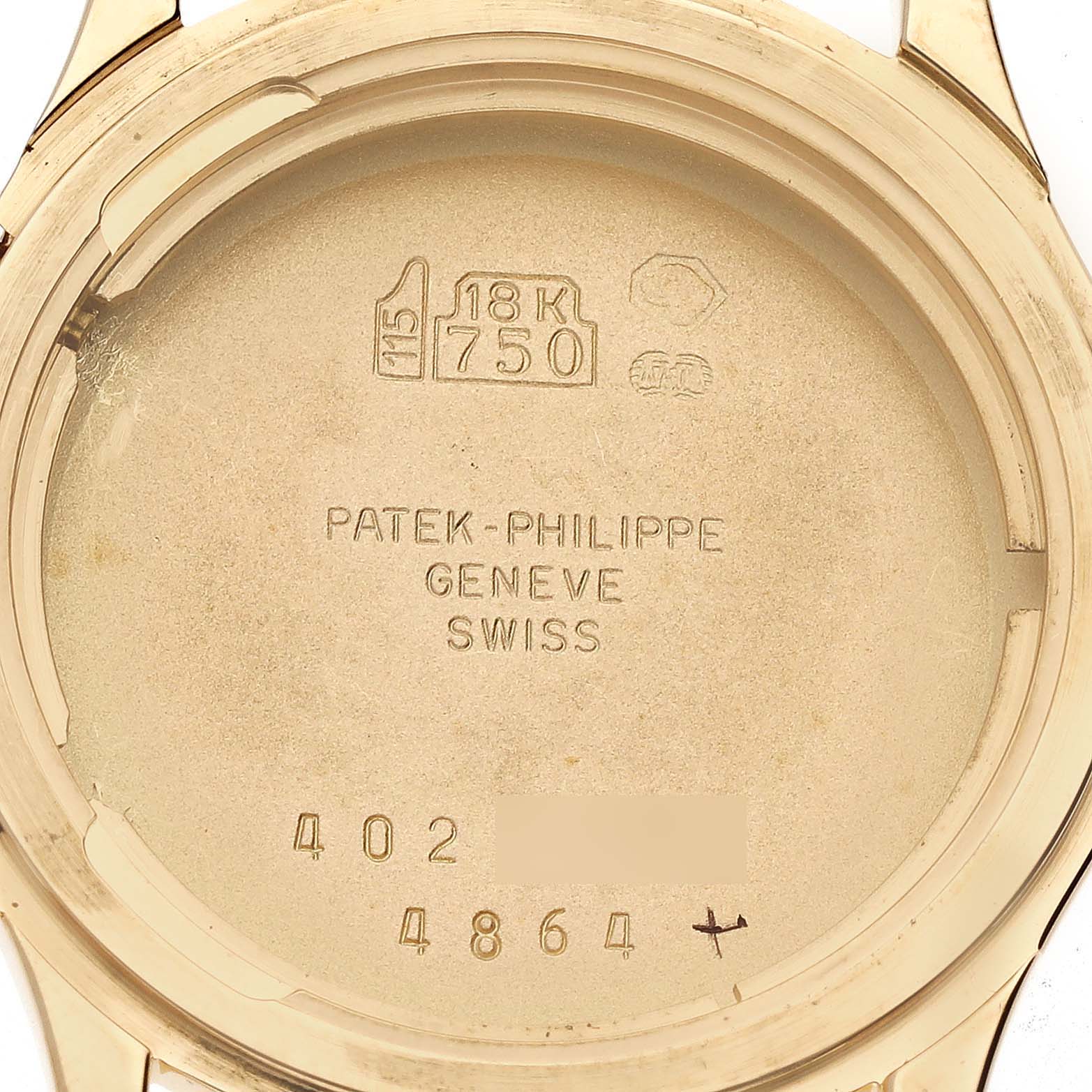 This image shows the interior case back of a Patek Philippe Calatrava 4864J Women's Yellow Gold White Dial 4864J Women's Yellow Gold White Dial watch model.