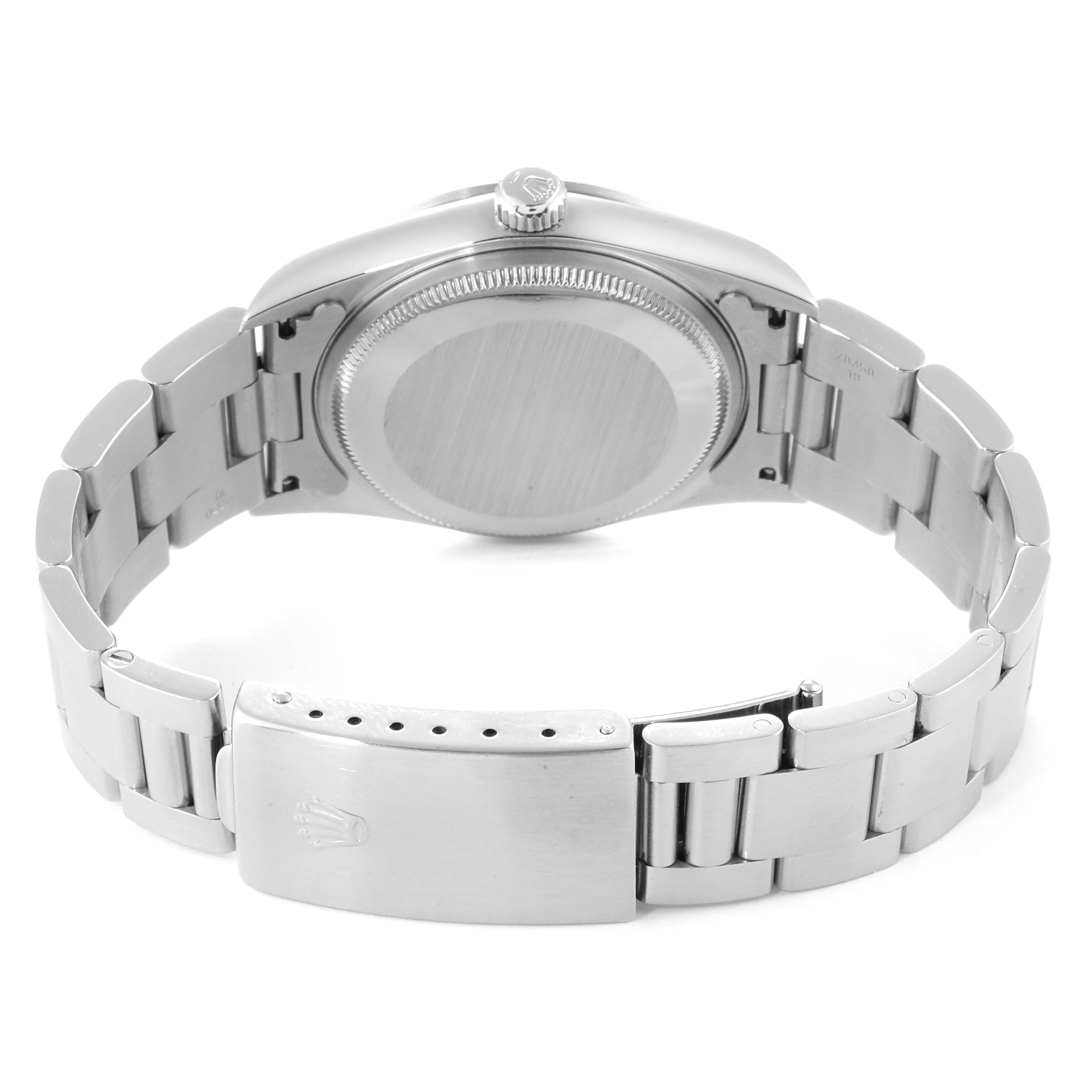 The image shows the back view of the Rolex Air-King 14000 Men's Stainless Steel Black Dial 14000 Men's Stainless Steel Black Dial watch, highlighting the bracelet and clasp.