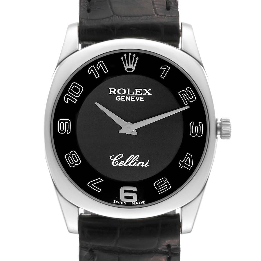 Rolex Cellini Danaos 18K White Gold Black Dial Mens Watch 4233 Papers SwissWatchExpo