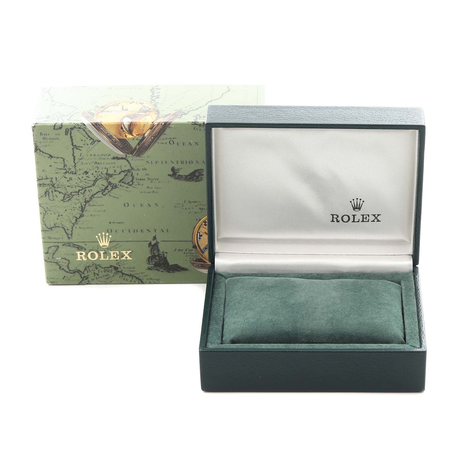 The image shows a Rolex Date 79190 Women's Stainless Steel Black Dial 79190 Women's Stainless Steel Black Dial model watch box at an angle, with the open box and a branded outer case.