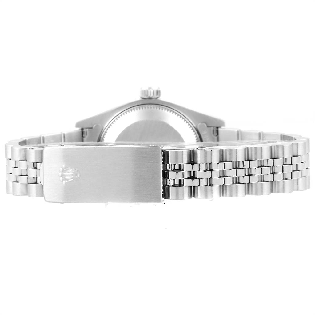 This image shows the clasp and back of the bracelet on a Rolex Datejust 69174 Women
s Stainless Steel Silver Dial 69174 Women
s Stainless Steel Silver Dial watch.