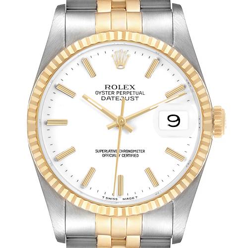 Photo of Rolex Datejust 36 Steel Yellow Gold White Dial Mens Watch 16233