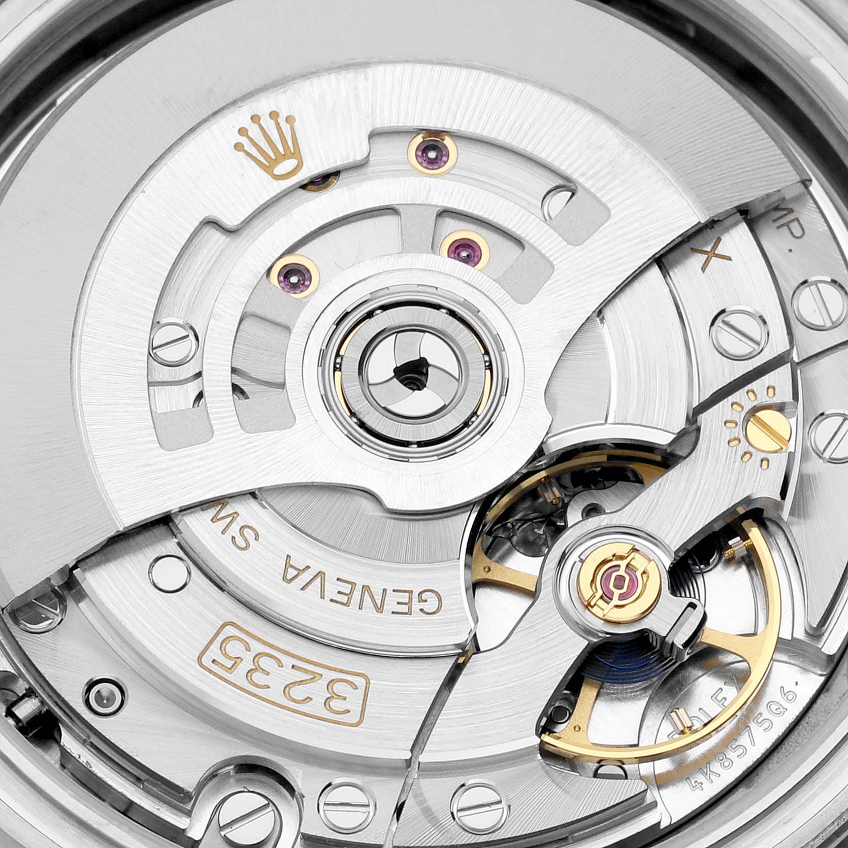 This image shows a close-up view of the movement and internal mechanics of the Rolex Datejust 41 126334 Men
s Stainless Steel Grey Dial 126334 Men
s Stainless Steel Grey Dial model.