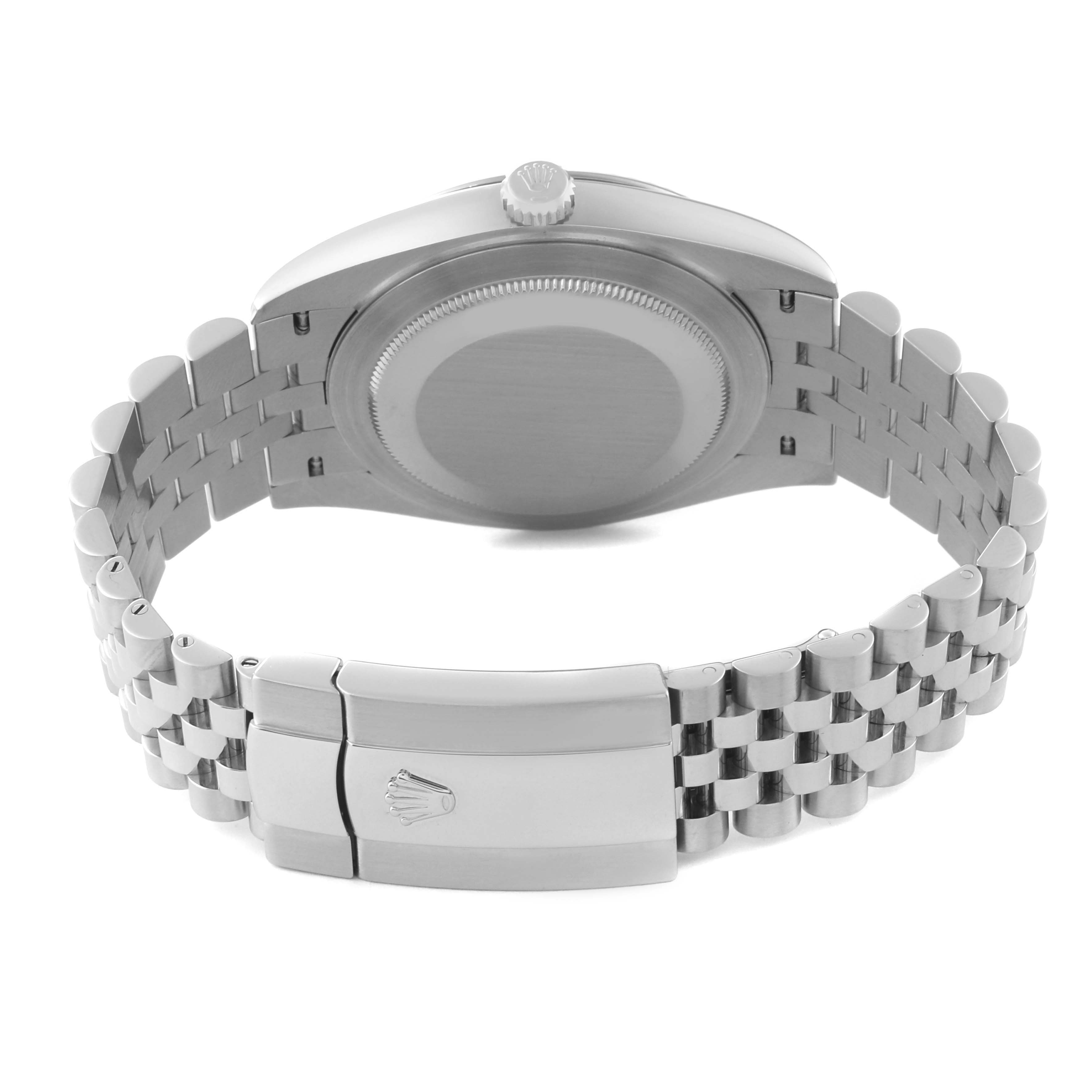 This image shows the rear view of the Rolex Datejust 41 126334 Men
s Stainless Steel Grey Dial 126334 Men
s Stainless Steel Grey Dial model, focusing on the case back and bracelet clasp.