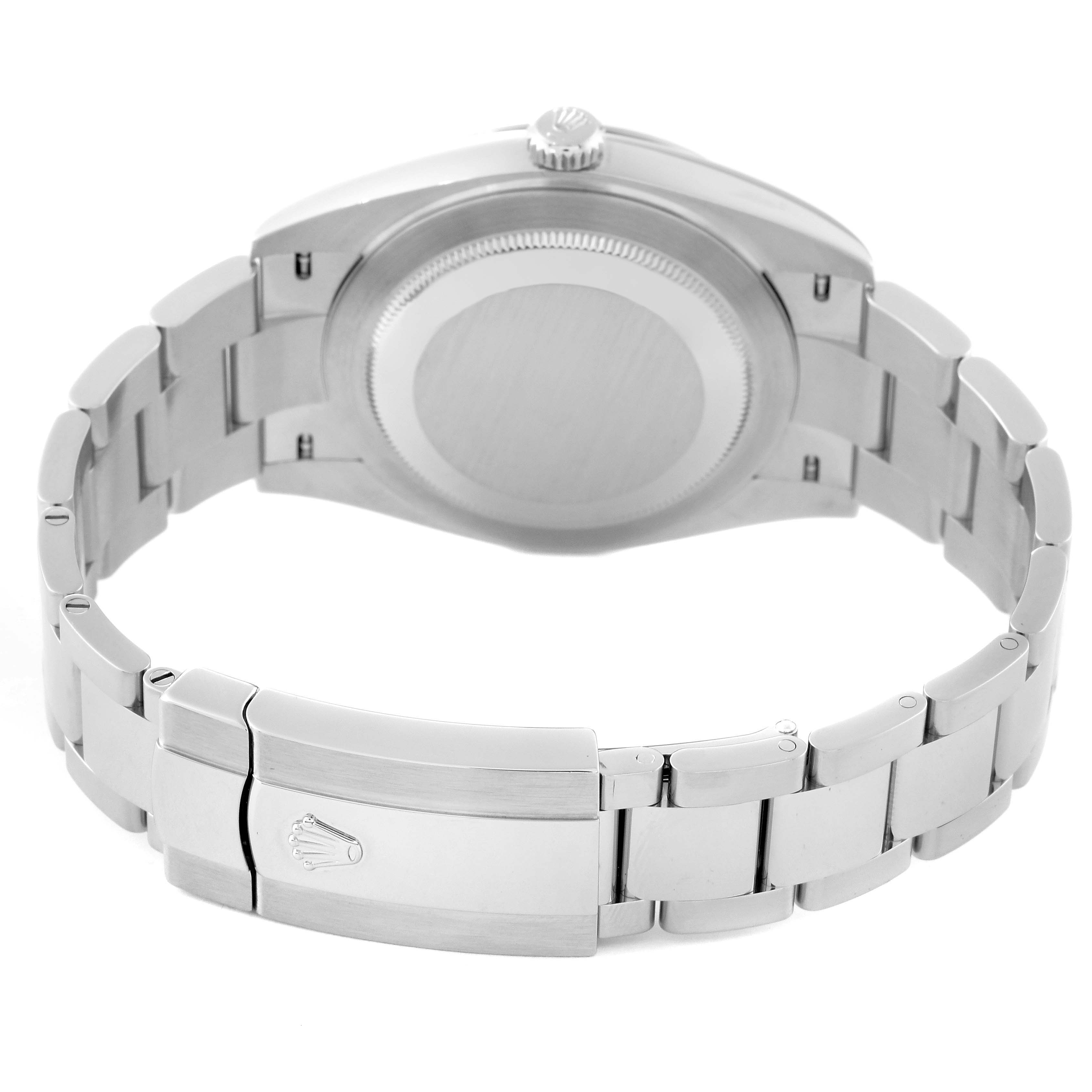 This image shows the back case and bracelet clasp of a Rolex Datejust 41 126334 Men
s Stainless Steel Grey Dial 126334 Men
s Stainless Steel Grey Dial watch.