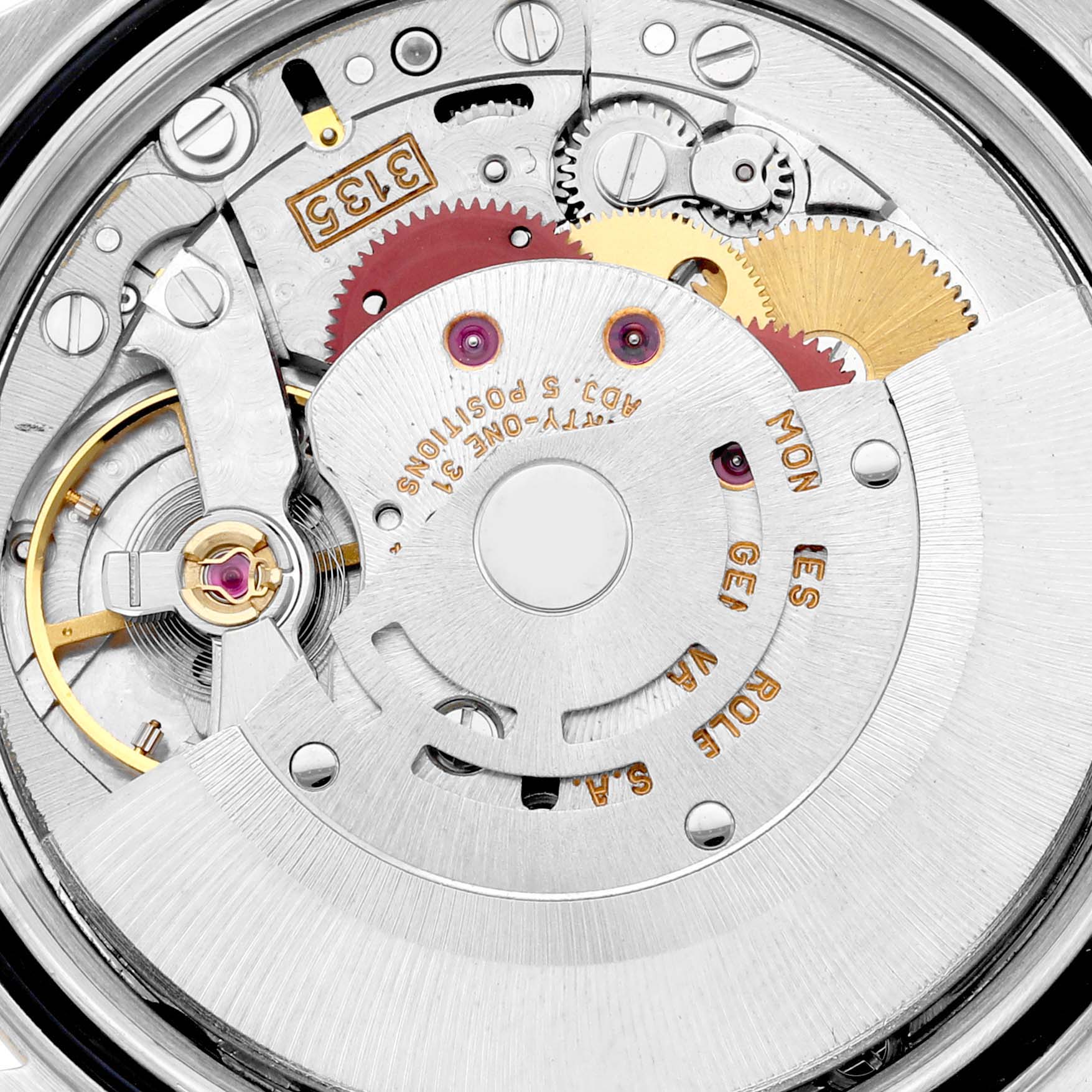 The image shows the internal mechanical movement of a Rolex Datejust 16233 Men's Steel and Gold (two tone) Blue Dial 16233 Men's Steel and Gold (two tone) Blue Dial watch from a close-up angle.