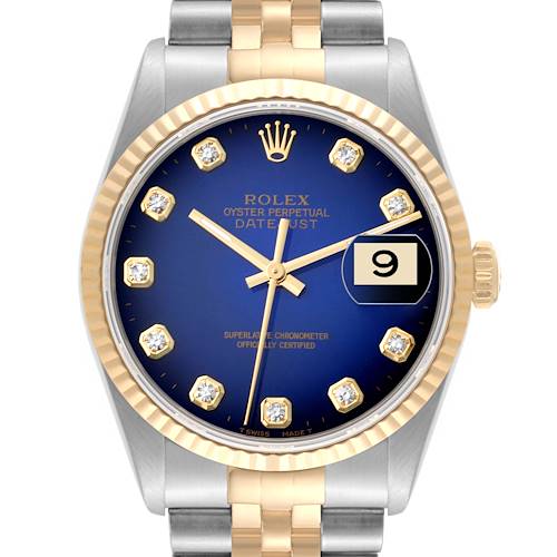 Photo of Rolex Datejust Blue Vignette Diamond Dial Steel Yellow Gold Mens Watch 16233