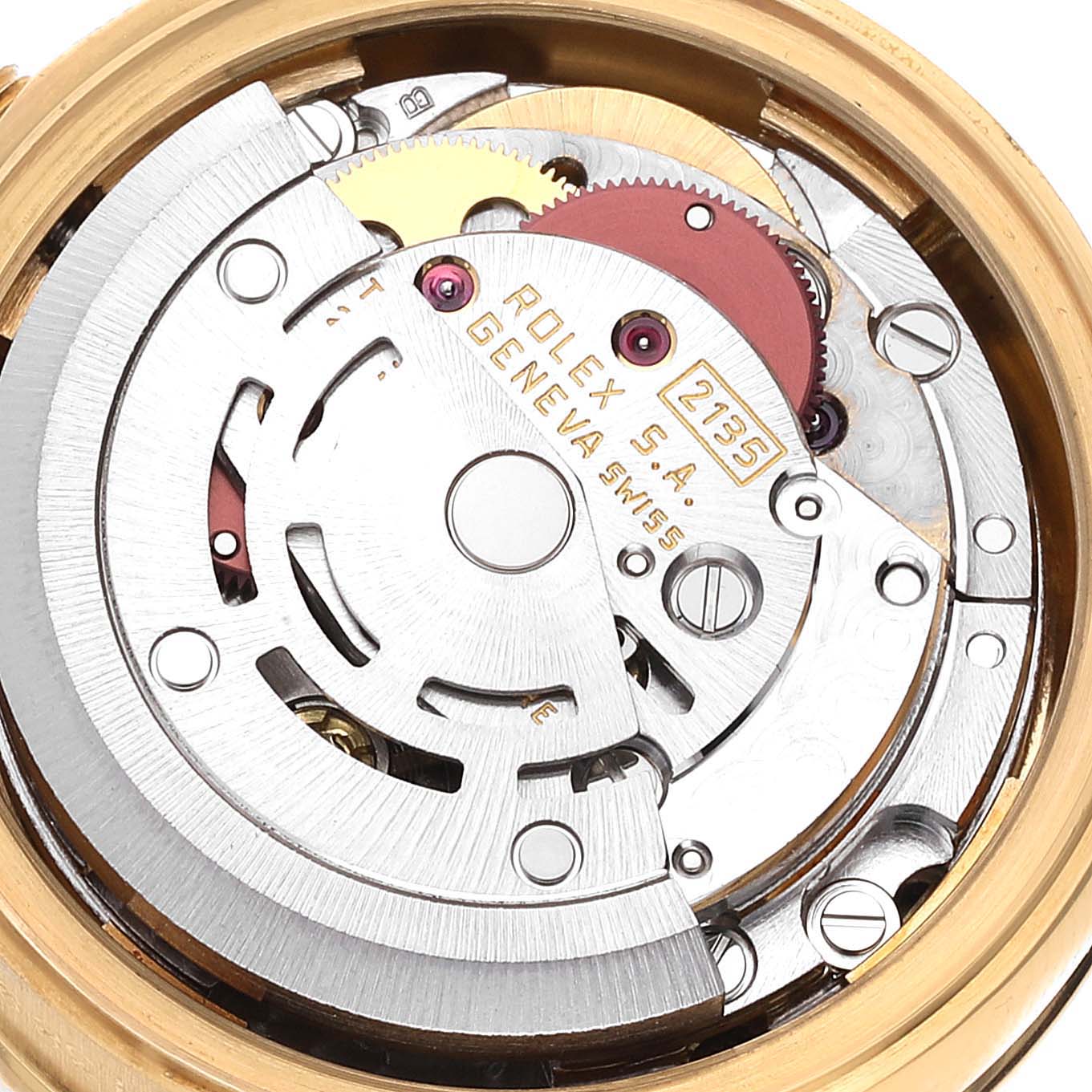 This image shows the internal mechanical movement of a Rolex President 69138 Women's Yellow Gold Black Dial 69138 Women's Yellow Gold Black Dial model watch.