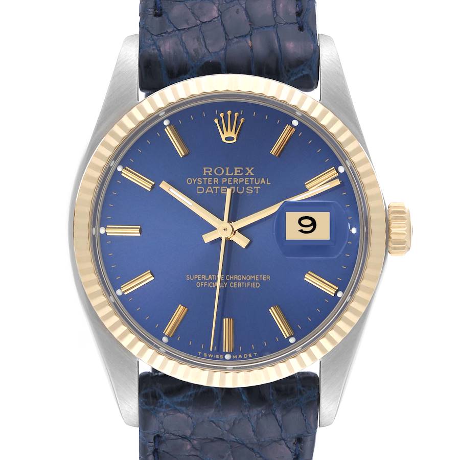 Rolex Datejust Steel Yellow Gold Blue Dial Vintage Mens Watch 16013 SwissWatchExpo