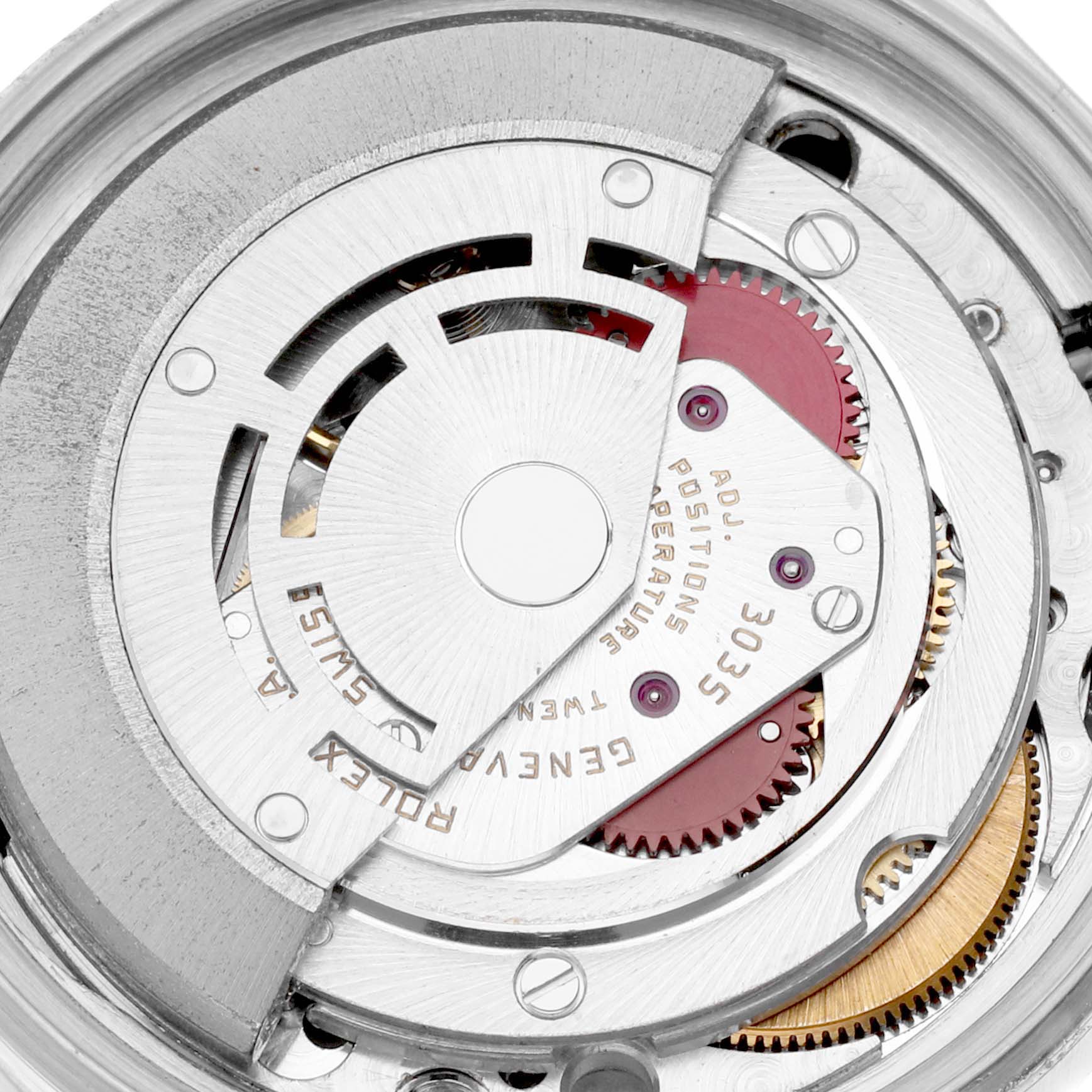 The image shows the internal movement mechanism of a Vintage Collection model by Rolex, viewed from the back.