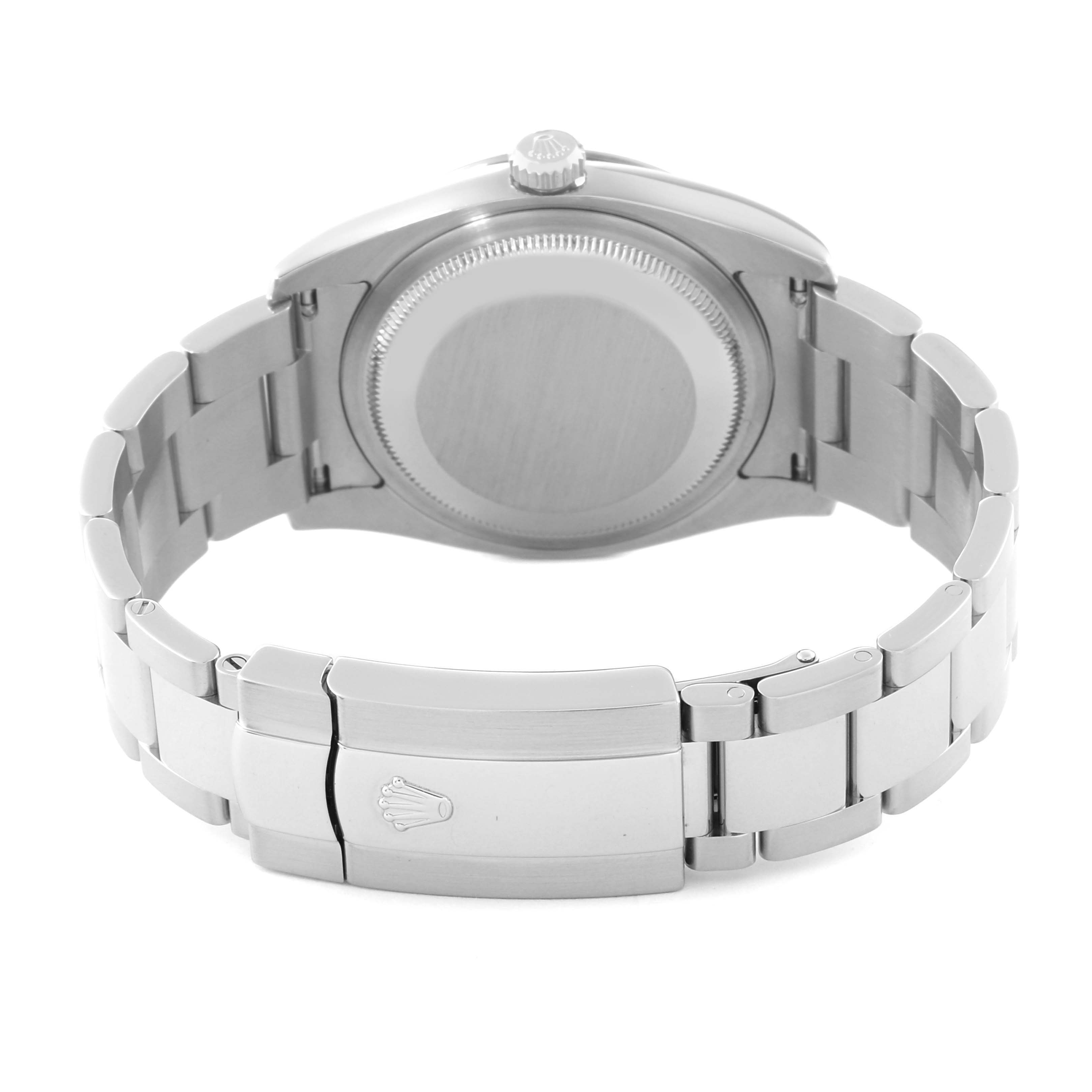 This image shows the back case and bracelet of a Rolex Turn-o-Graph 116264 Men
s Stainless Steel Black Dial 116264 Men
s Stainless Steel Black Dial watch from a rear angle.