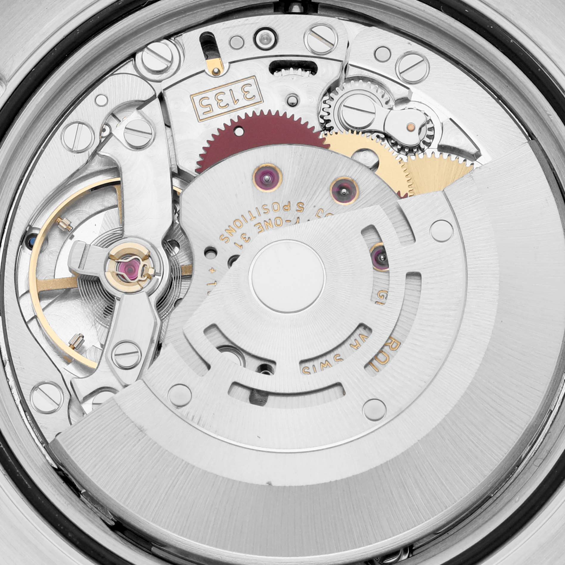 This image shows the intricate internal mechanical components of a Rolex Turn-o-Graph 116264 Men
s Stainless Steel Black Dial 116264 Men
s Stainless Steel Black Dial watch, viewed from the back.